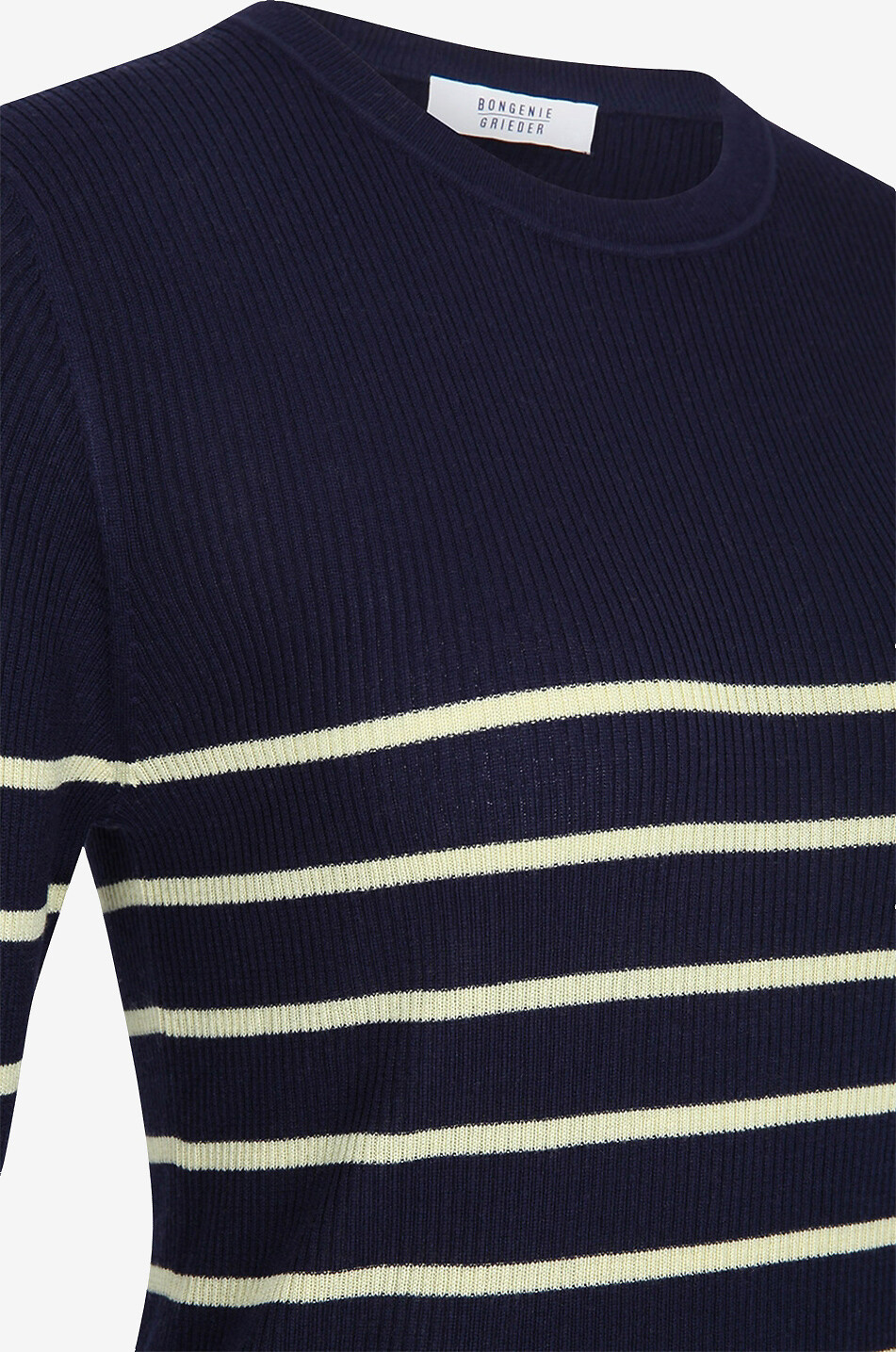 BONGÉNIE Pull rayé côtelé en soie et cachemire Femme BLEU FONCE 3