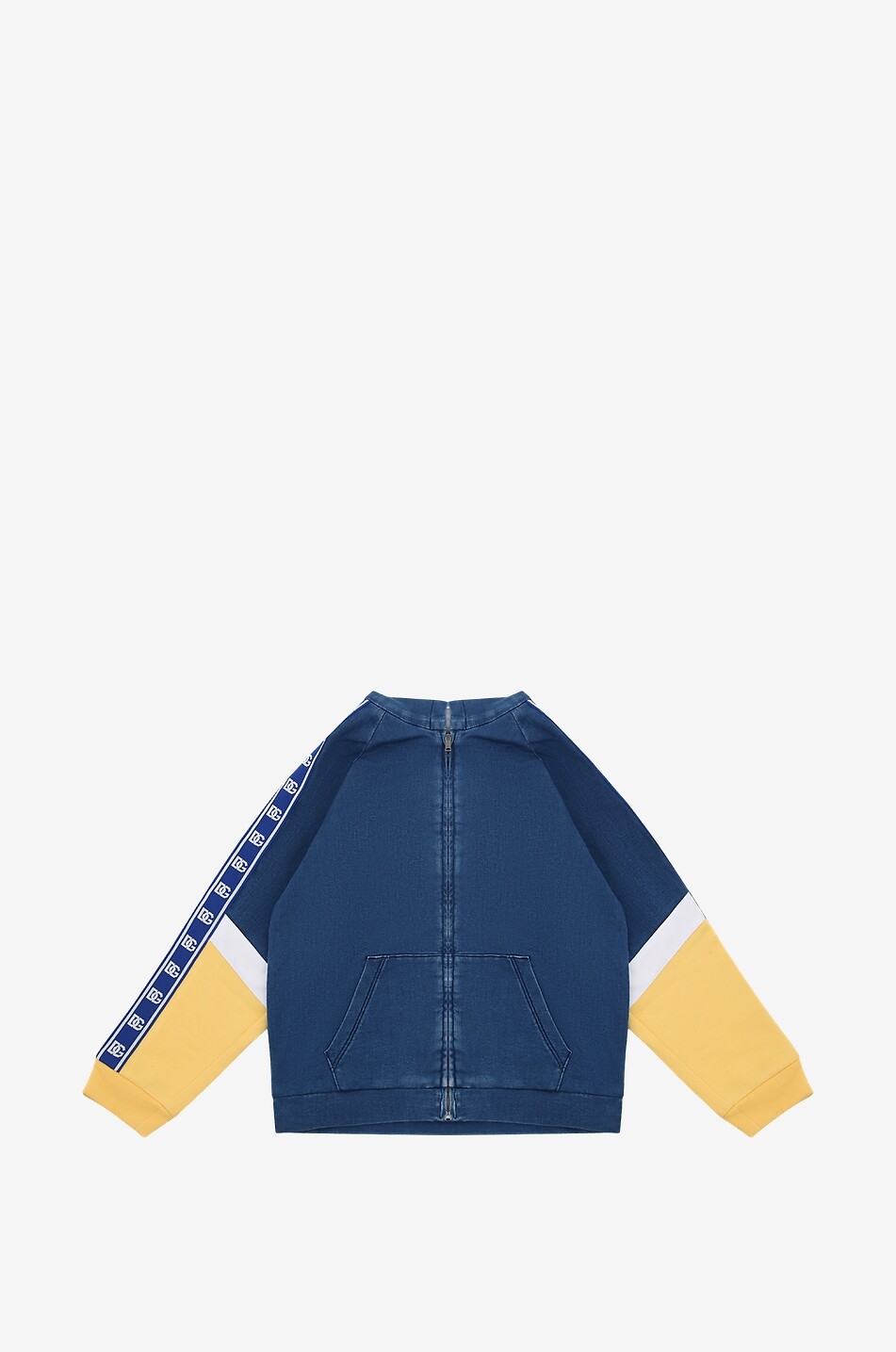 Patchwork style boy's full-zip hooded sweatshirt