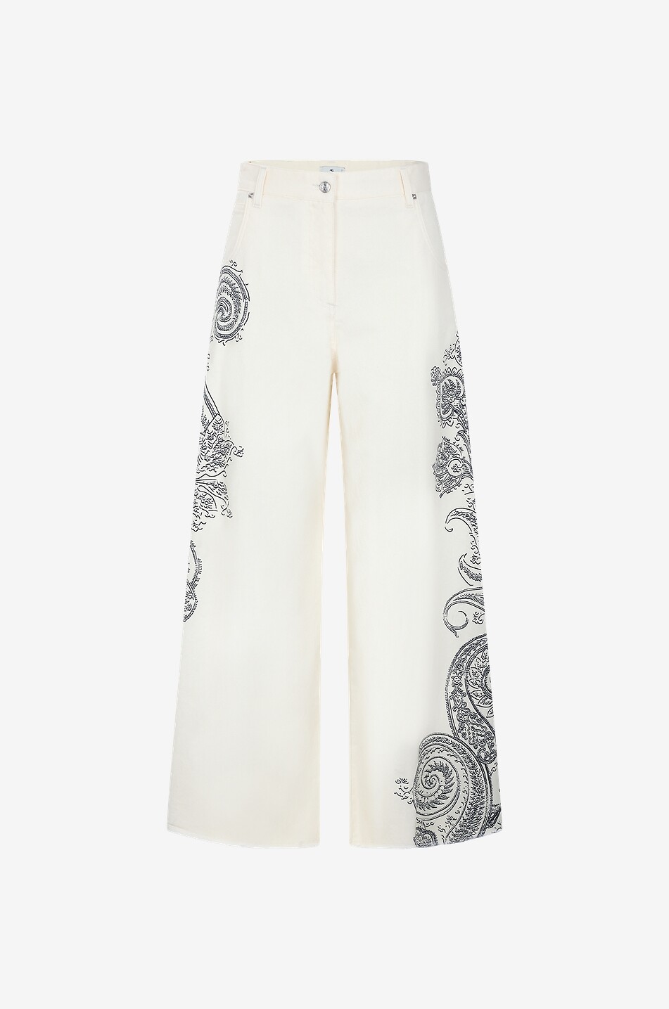 Ausgefranste ausgestellte Jeans mit Paisley-Print