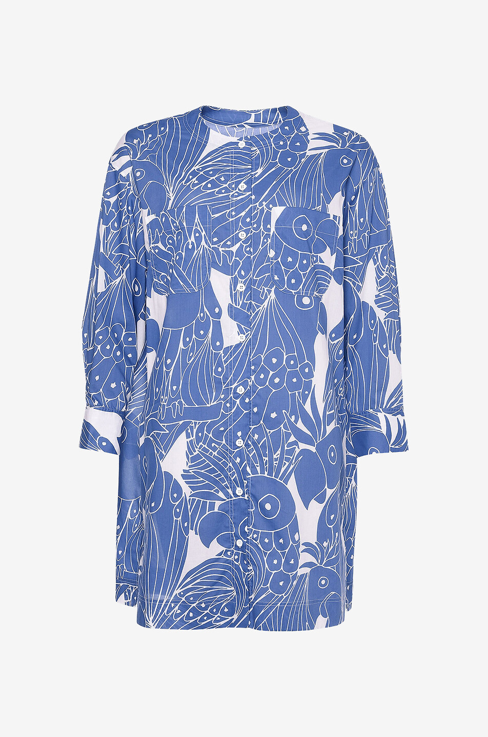 ERES Ricardo parrot printed button-down short tunic Women MEDIUM BLUE 1