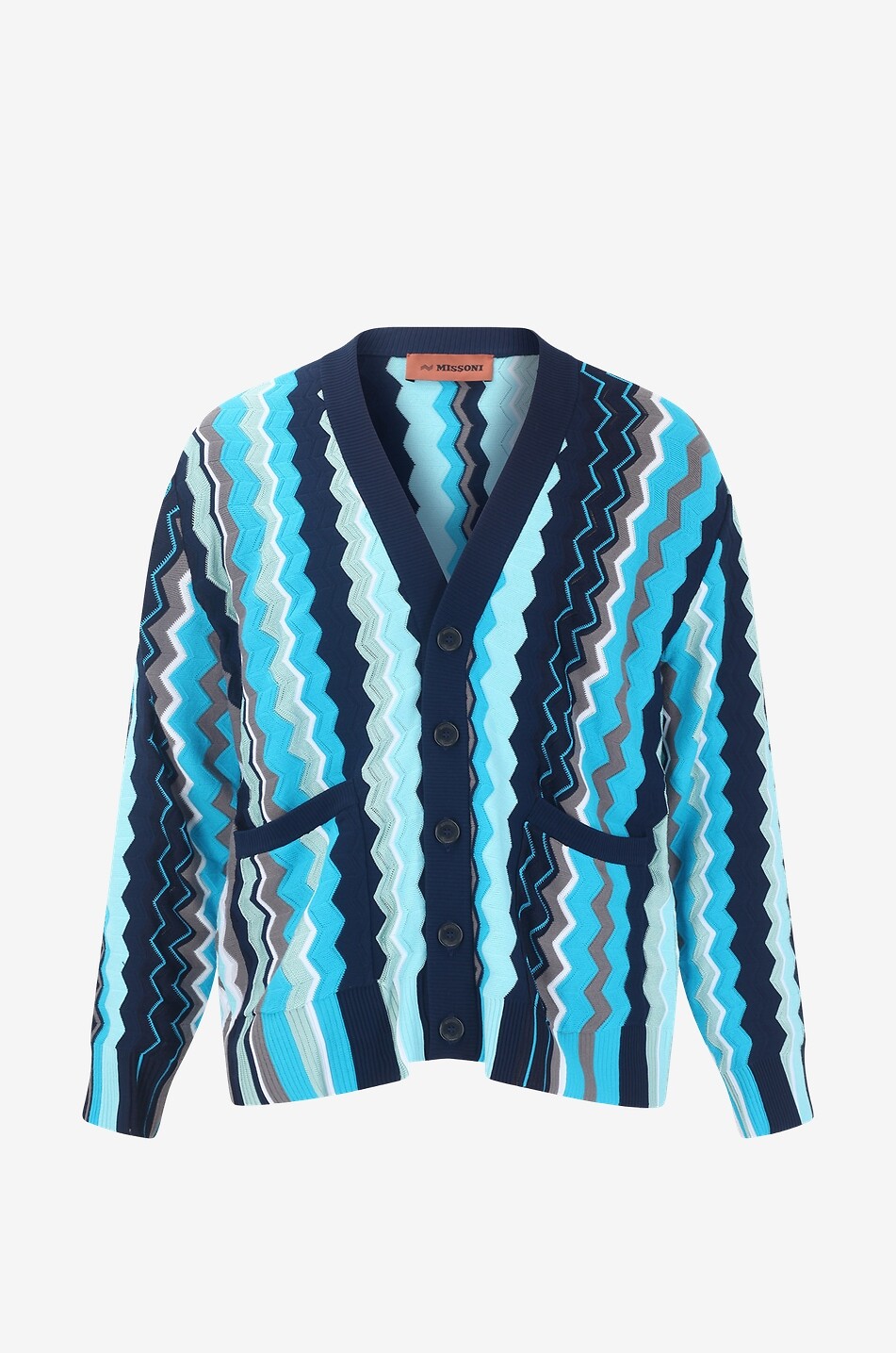 Baumwollmix-Cardigan mit V-Ausschnitt und Fischgräten