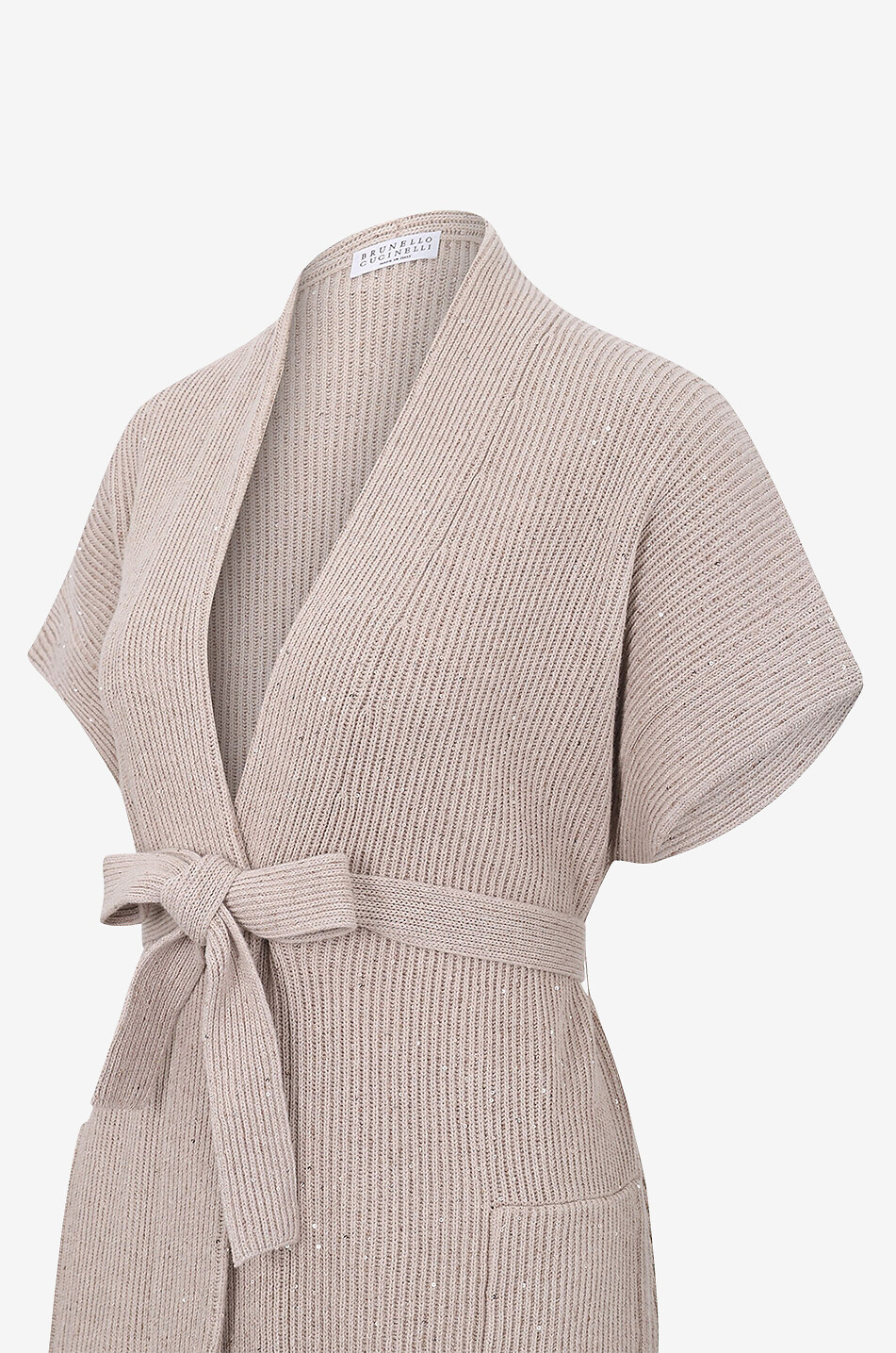 BRUNELLO CUCINELLI Cotton Diamond belted cardigan with short kimono sleeves Women CAMEL 3