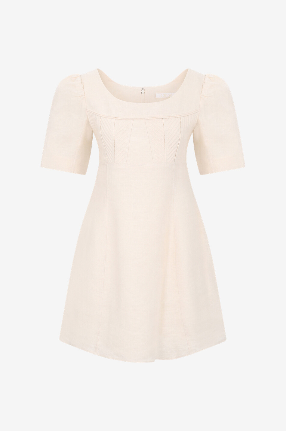 Balloon sleeve fitted linen mini dress