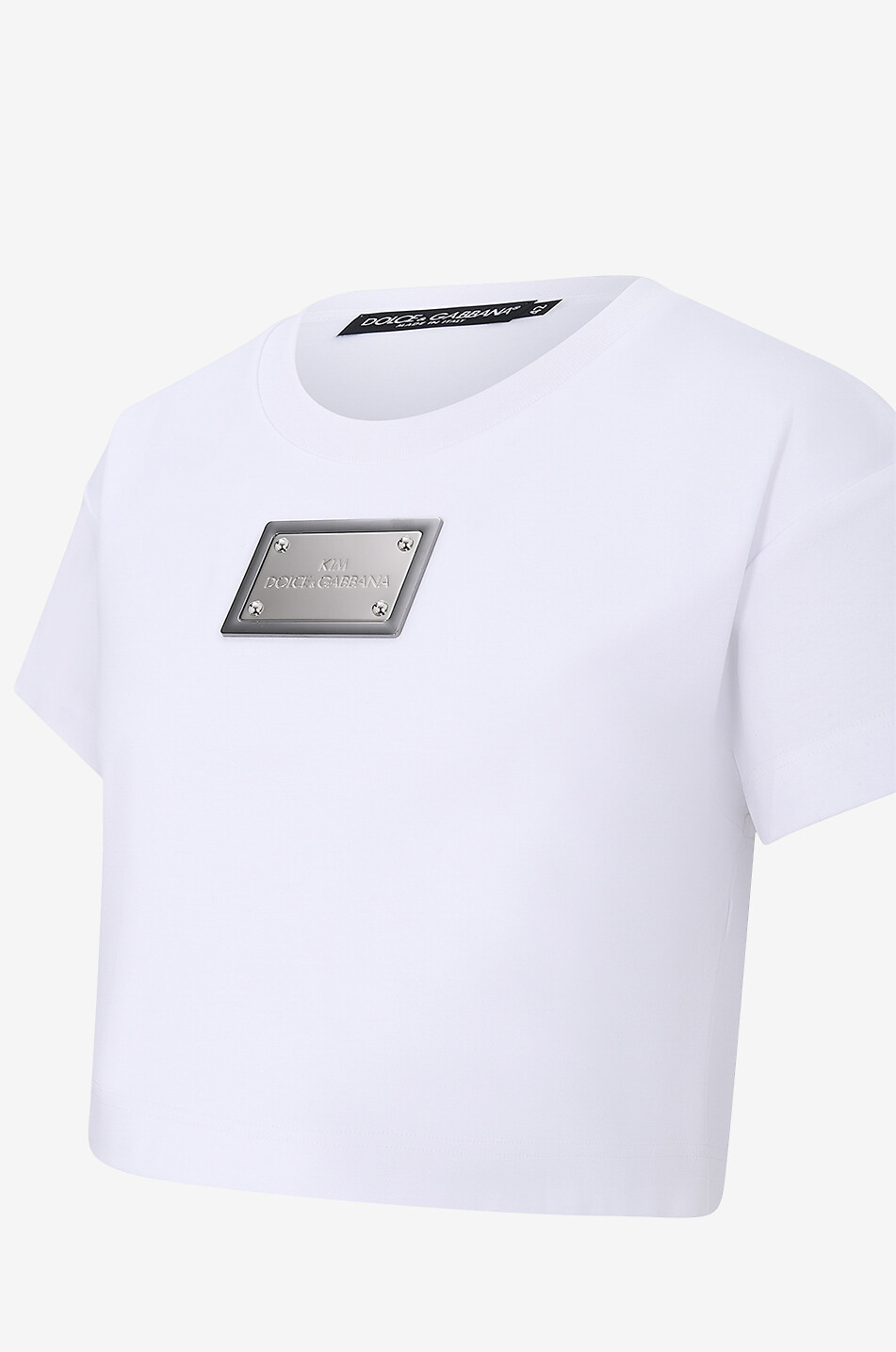 DOLCE & GABBANA KIM Dolce&Gabbana cropped T-shirt with plate Women WHITE 3