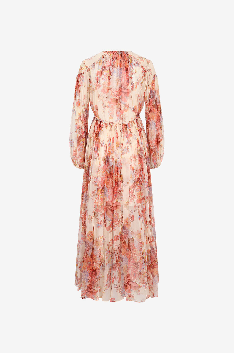 Asymmetrisches geblümtes Seidenkleid Devi Gathered