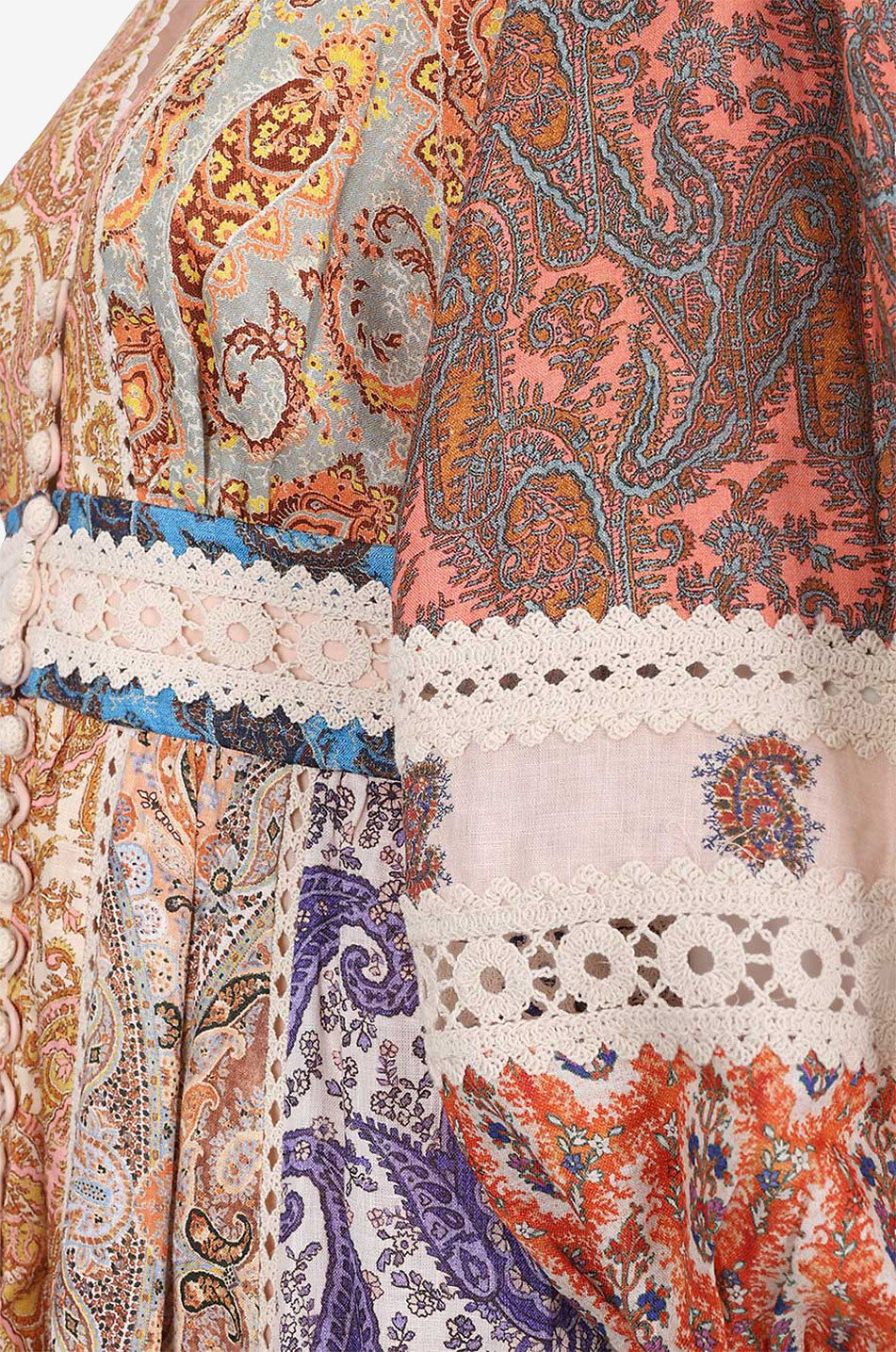 Devi Spliced flared linen and lace midi dress