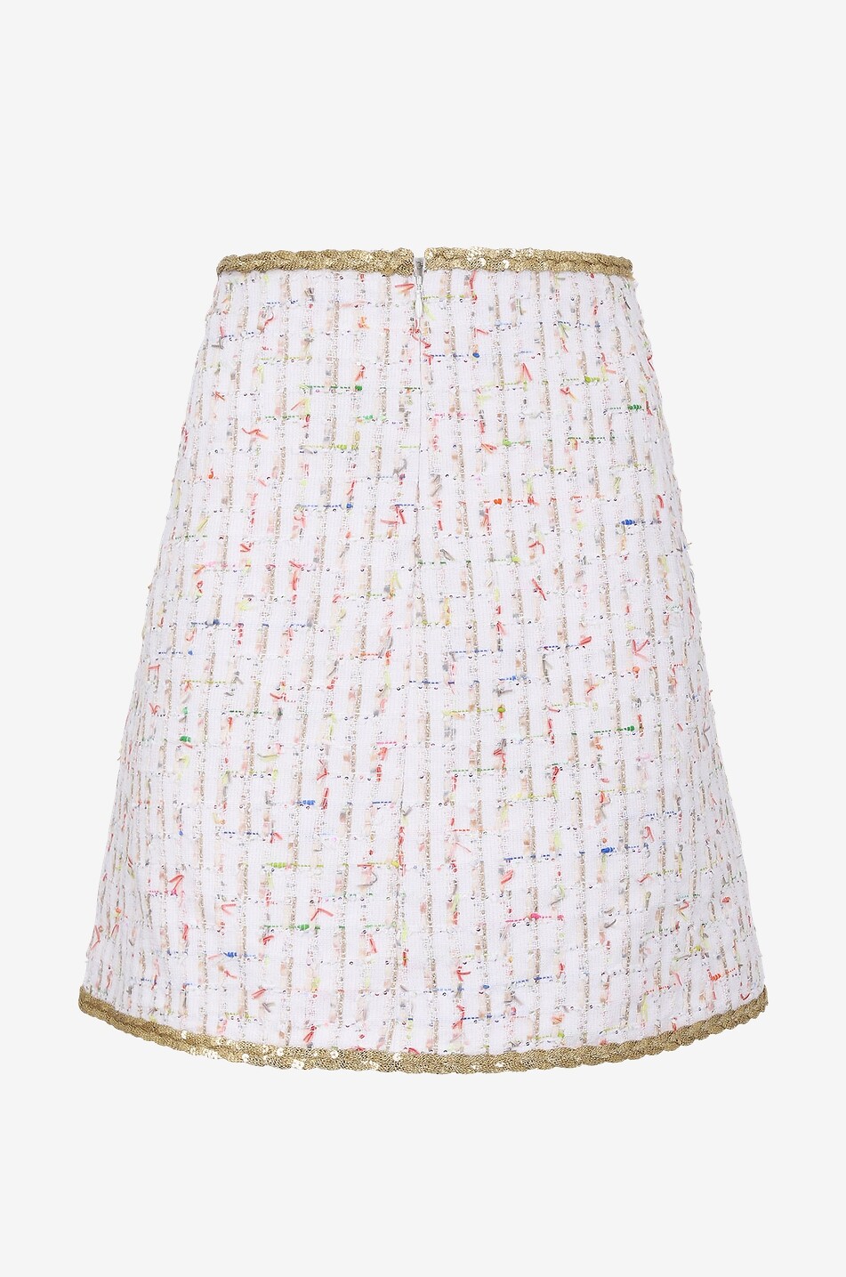 A-förmiger Minirock aus Tweed mit Pailletten-Zöpfen