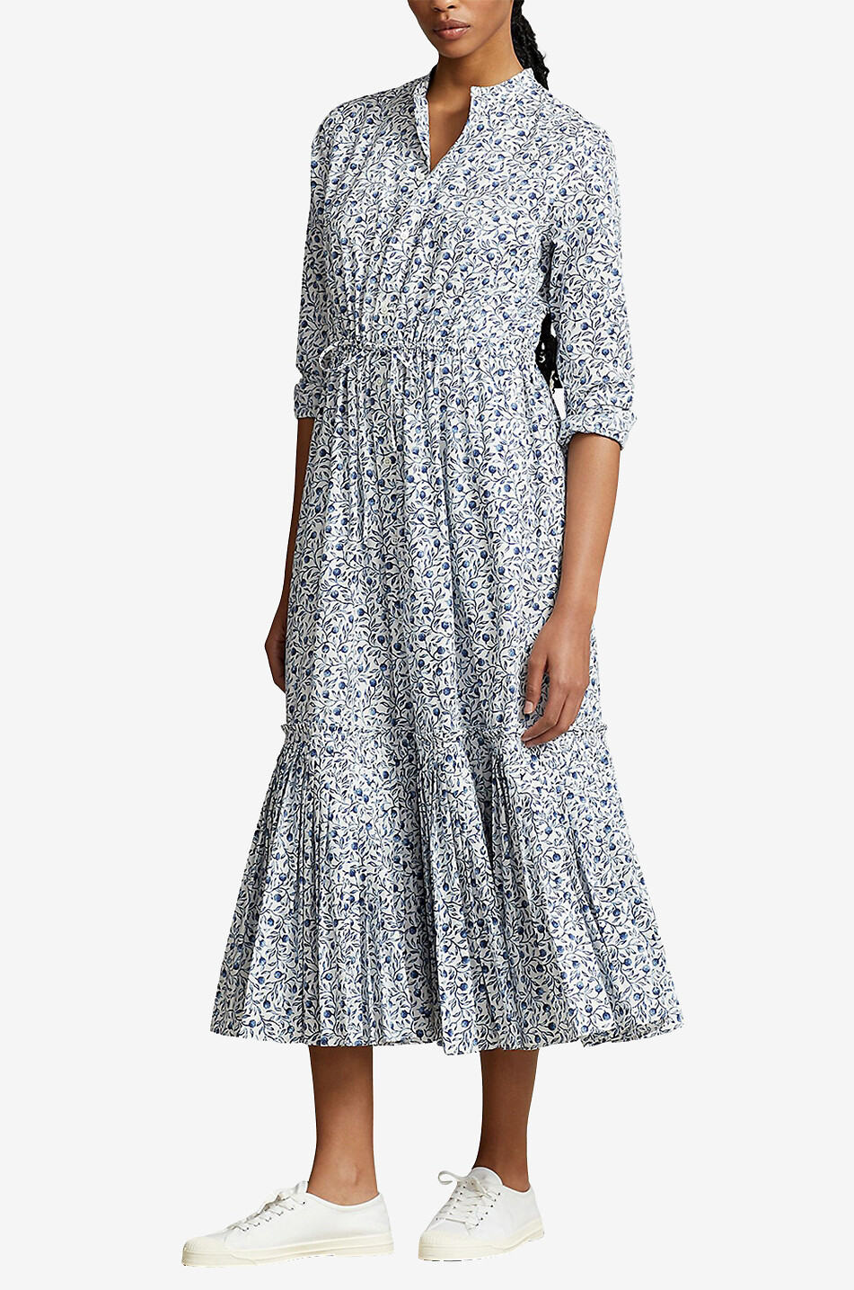 Midilanges geblümtes Hemdkleid aus Baumwollmix