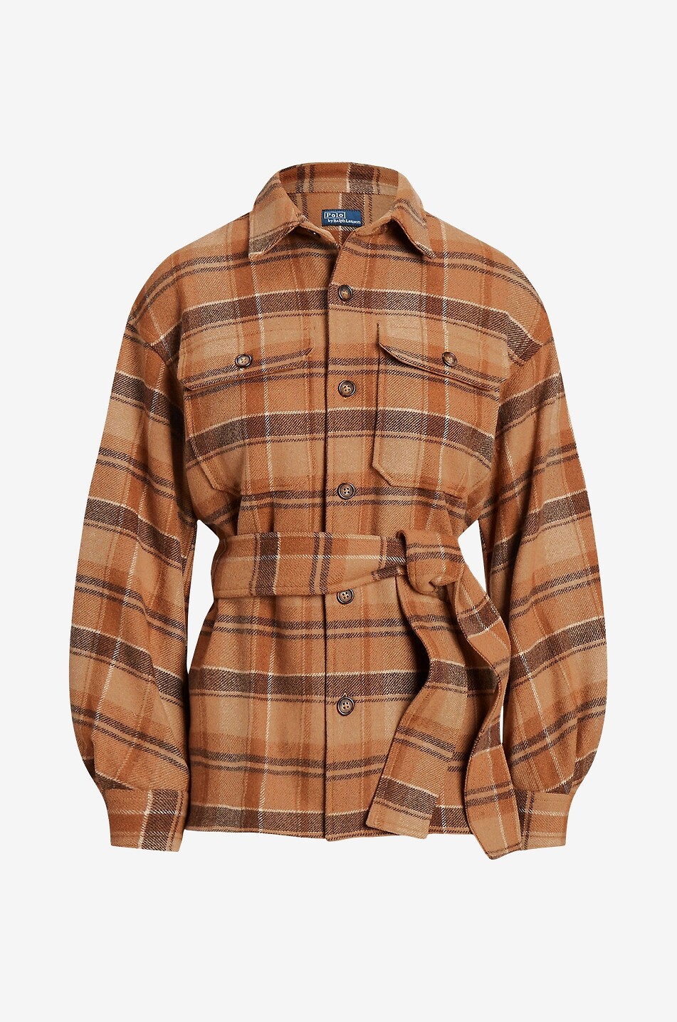 Karierte Hemdjacke mit Gürtel aus recycelter Wolle