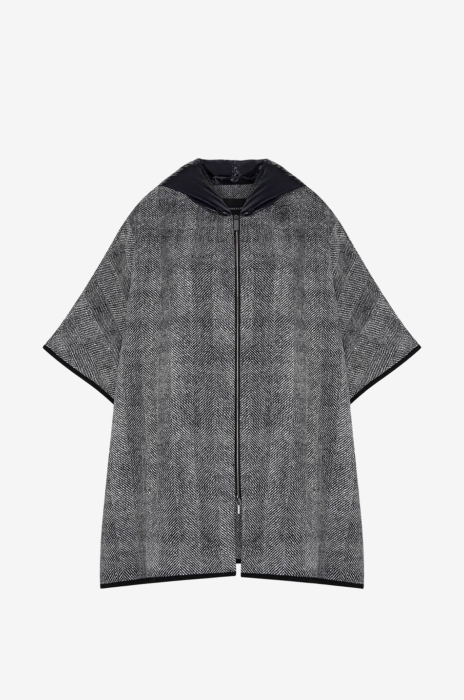 Fischgräten-Cape aus Wolle mit Nylon-Kapuze