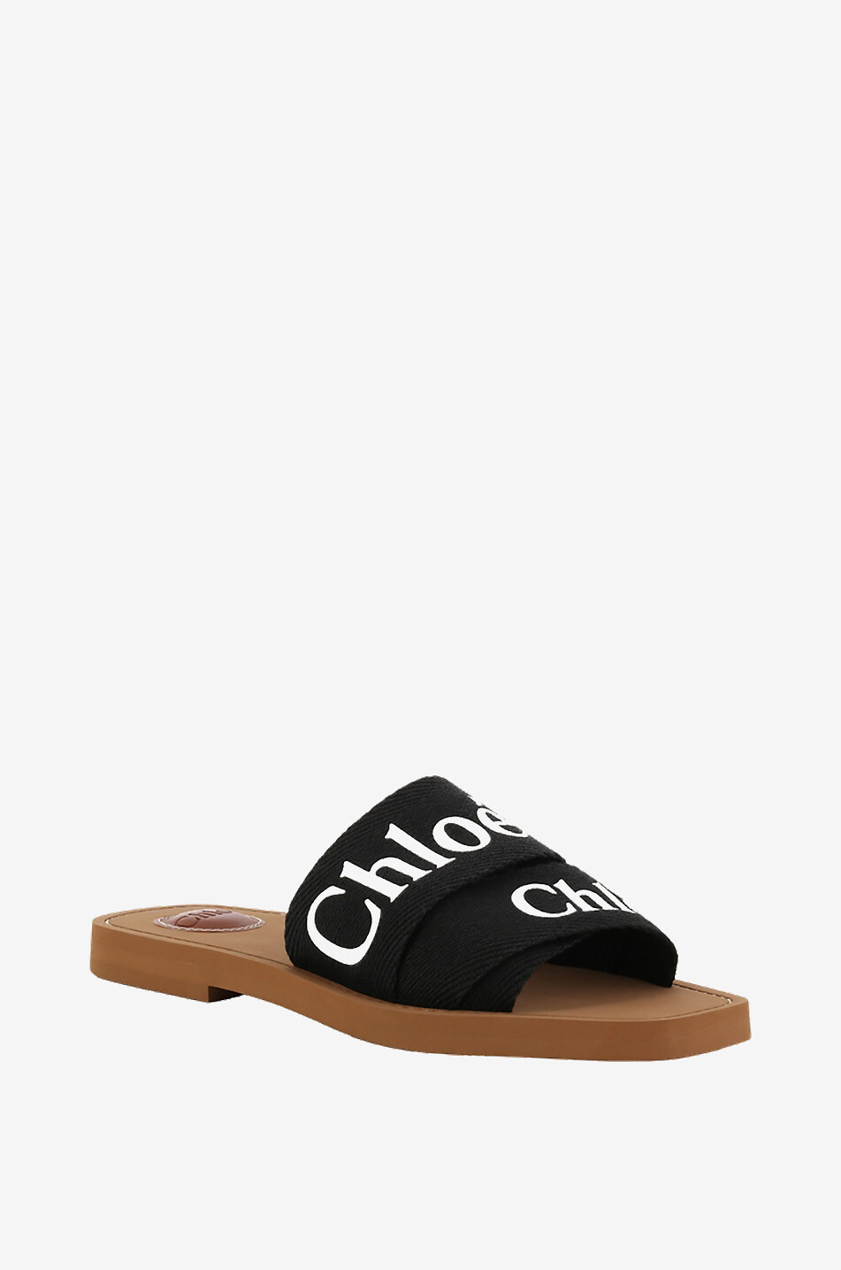 CHLOE Flache Pantoletten aus Leinen Woody Damen SCHWARZ 1