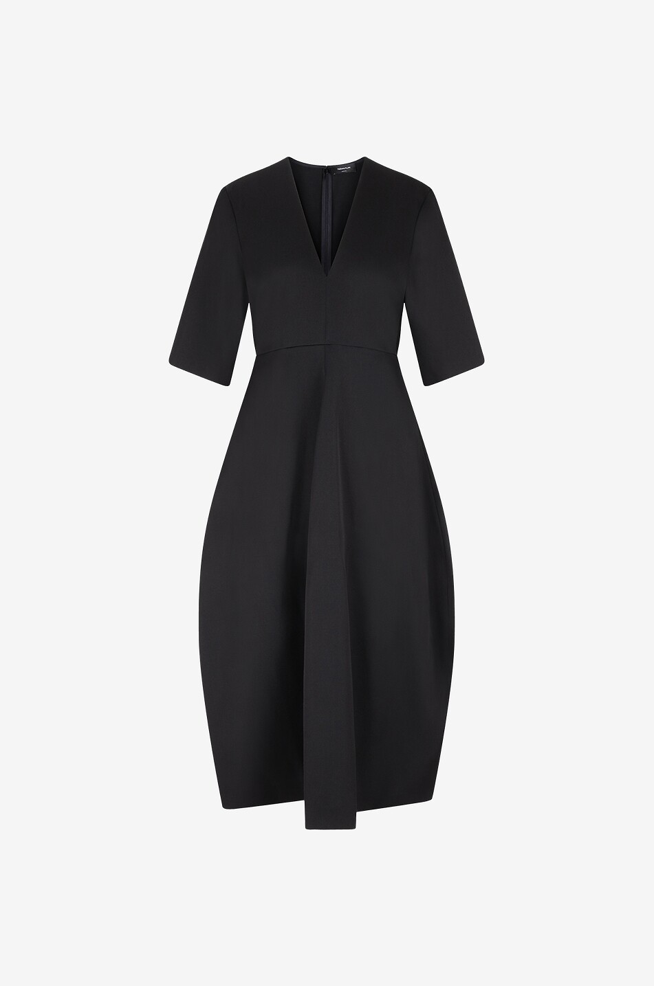 Wool twill V-neck flared midi dress