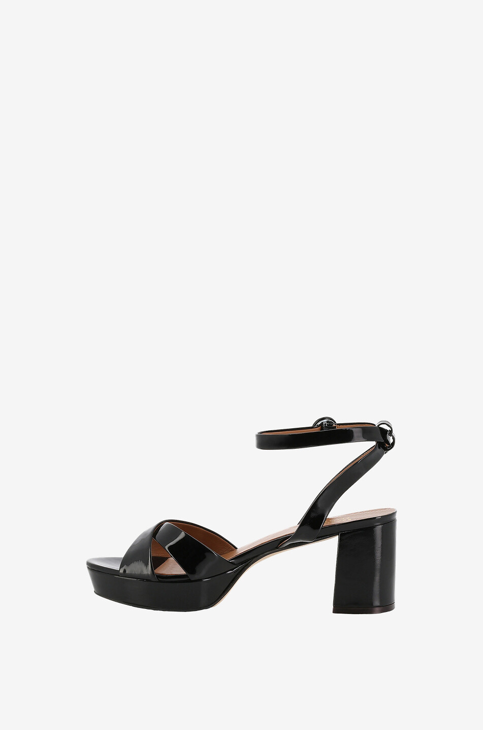 BONGENIE Sandalen aus Lackleder mit Blockabsatz und Plateau Damen SCHWARZ 3