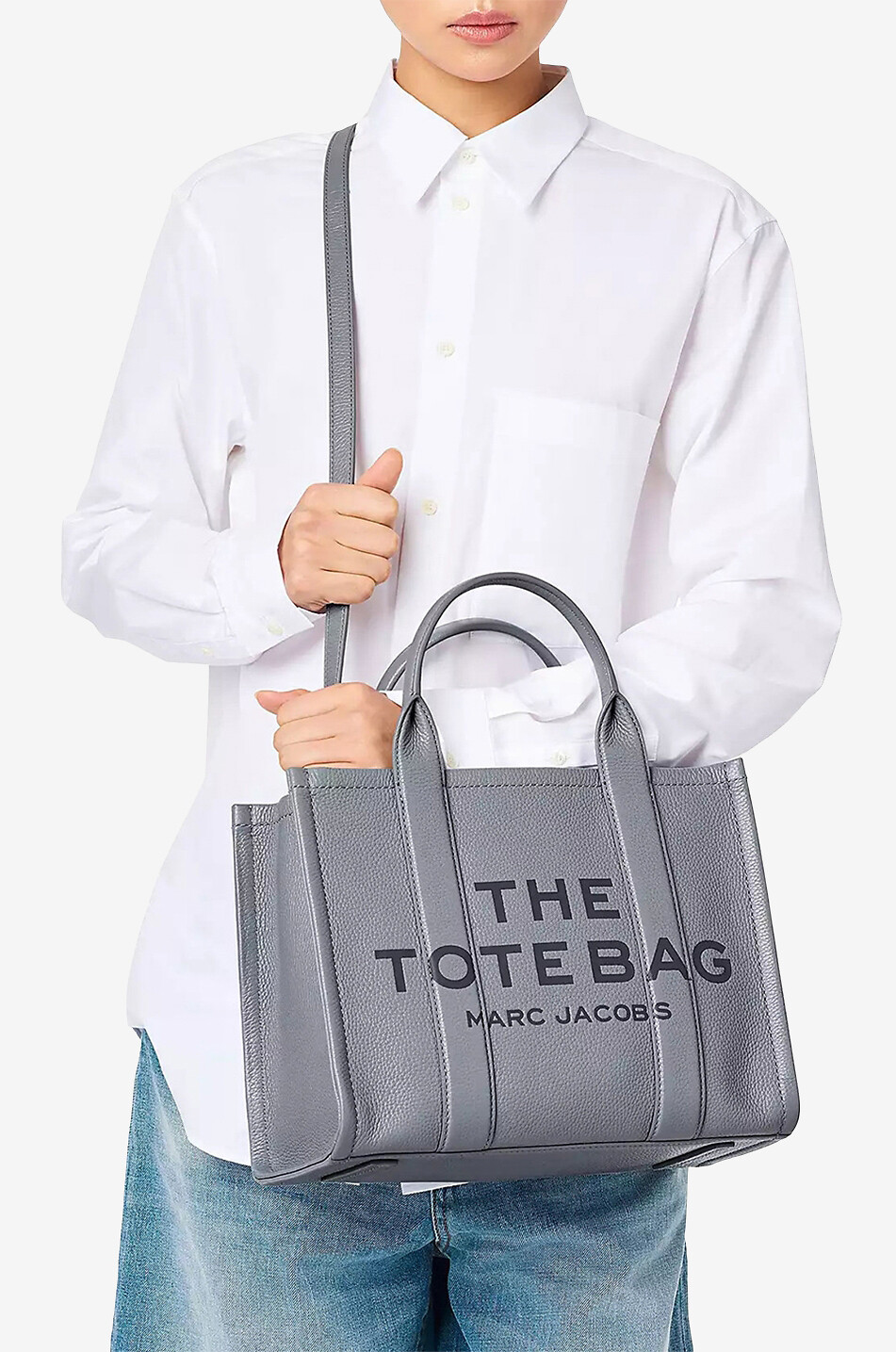 Grey leather tote bag best sale