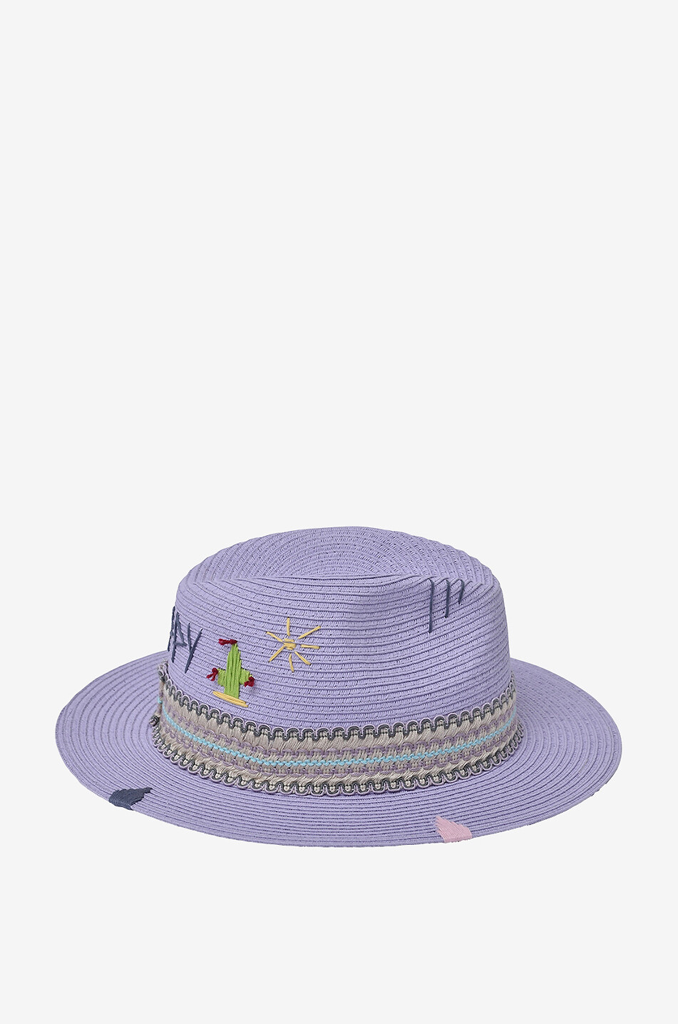 THE HAT GANG Chapeau de paille brodé Happy Femme VIOLET CLAIR 3