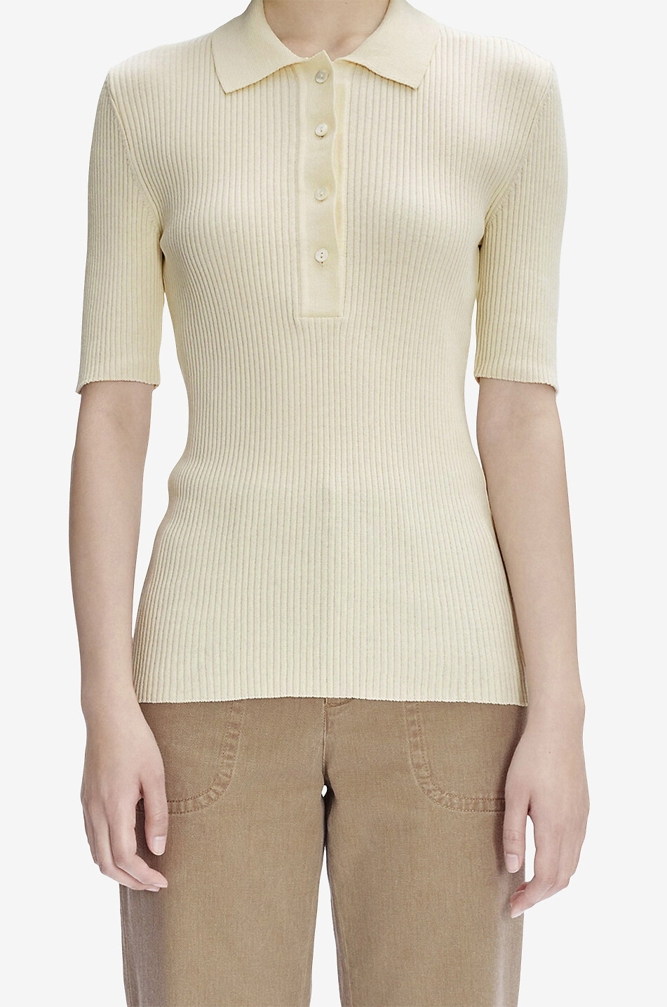A.P.C. Danae figure-hugging rib knit polo shirt Women EGGSHELL 2