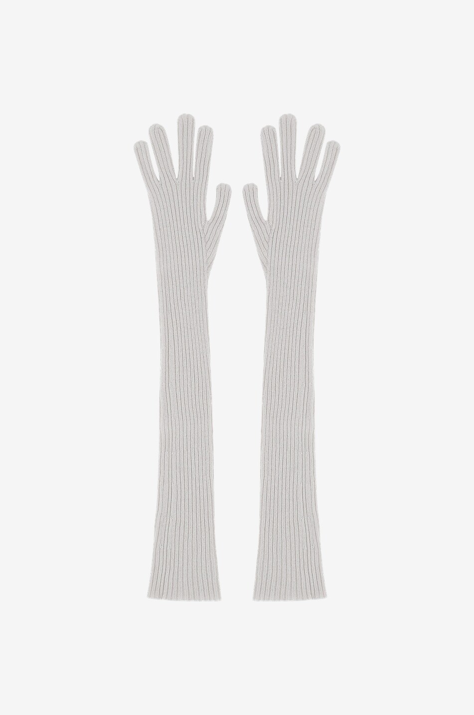 Long rib knit cashmere gloves