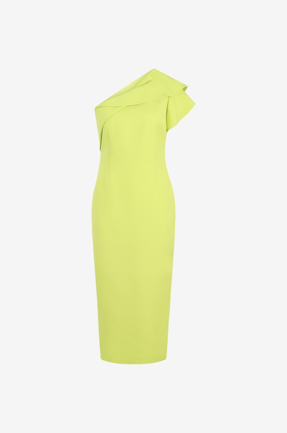 One-shoulder sheath midi dress in silk and wool