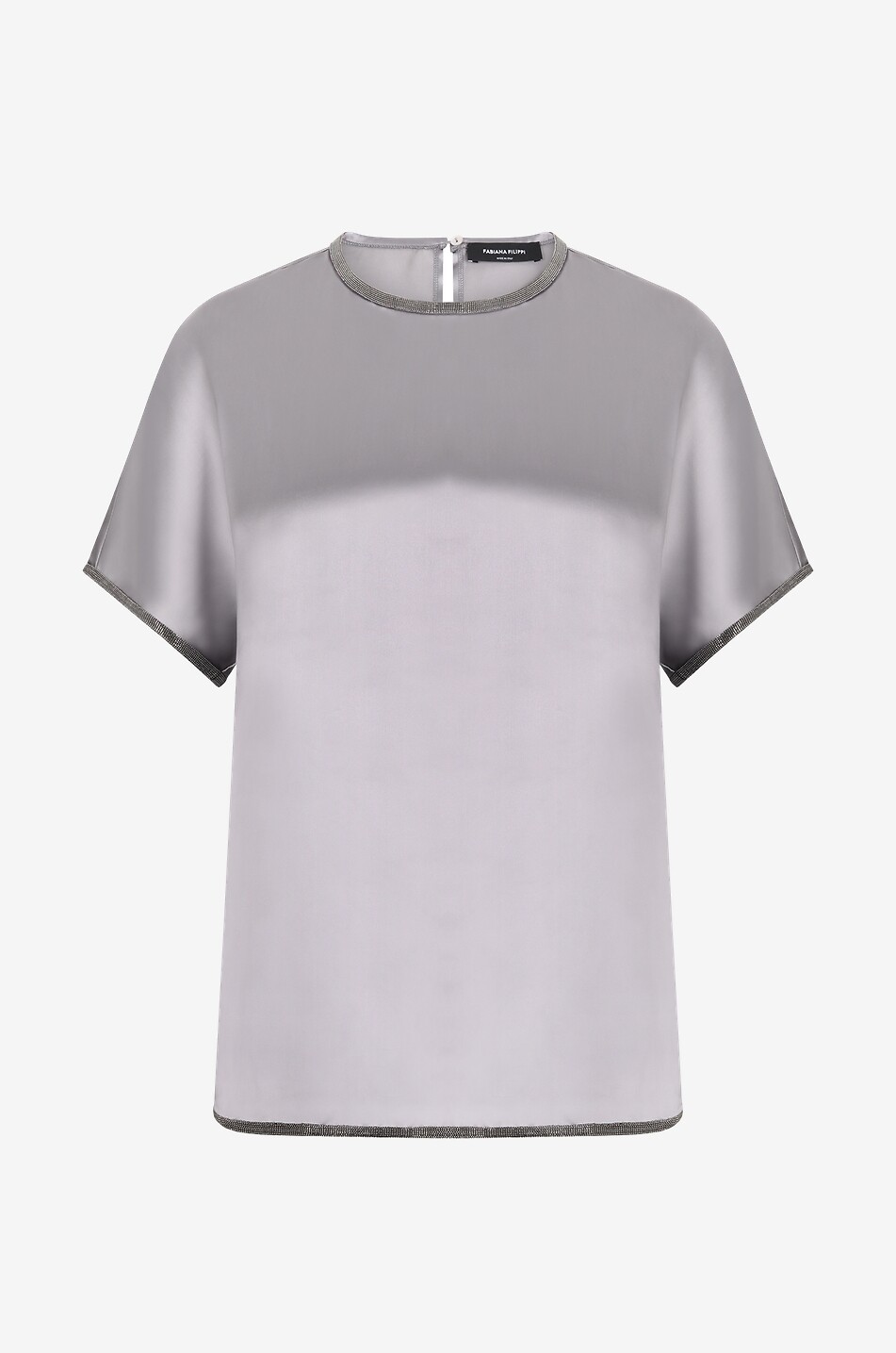 Satin-T-Shirt mit Metallperlen-Stickereien
