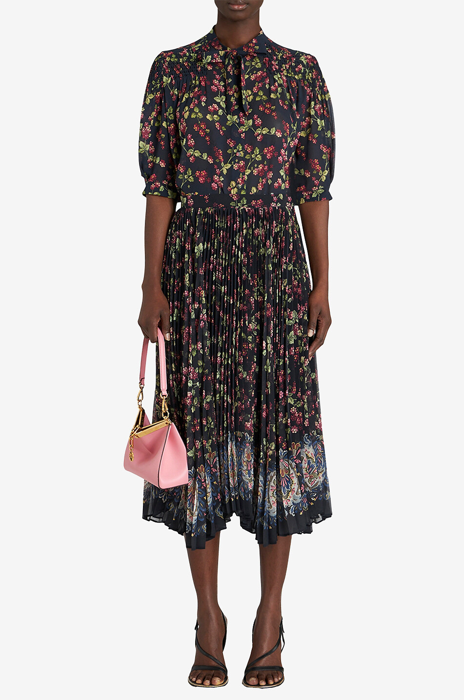 Jupe midi plissée en georgette Berries