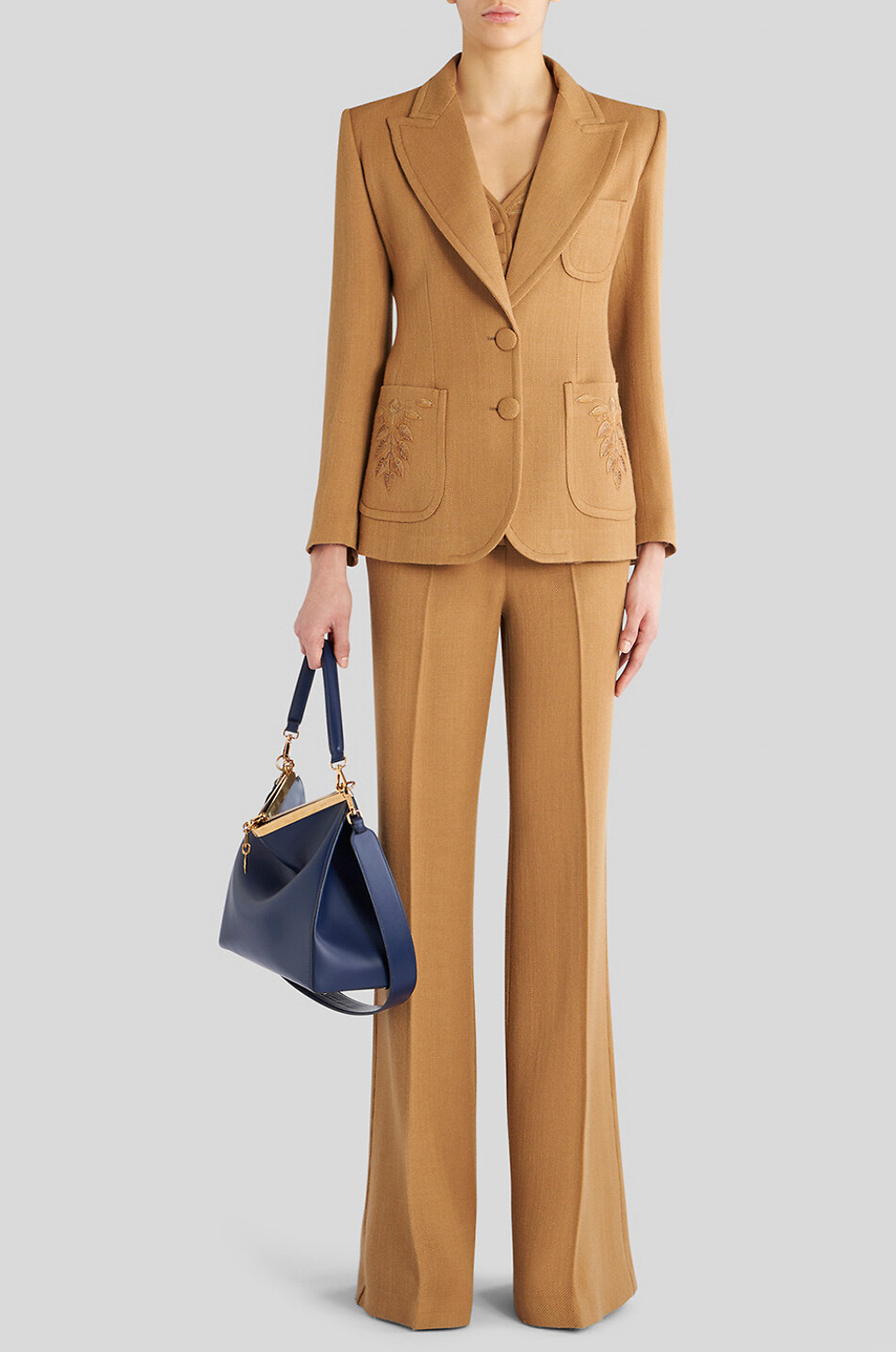 Einreihiger Twillblazer mit Blütenstickereien