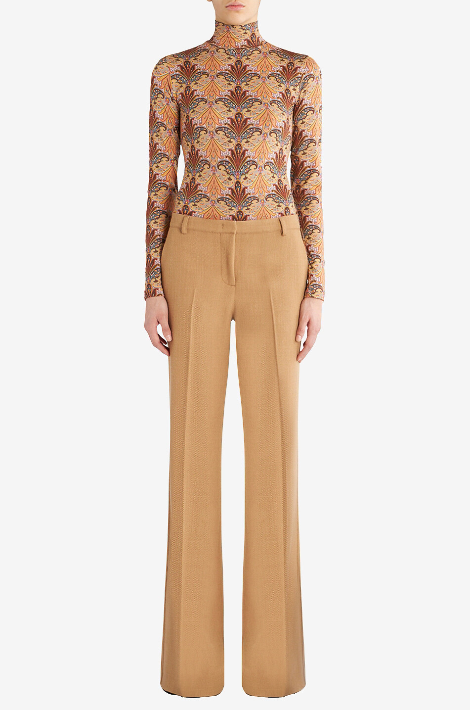 Pantalon évasé taille basse en gabardine