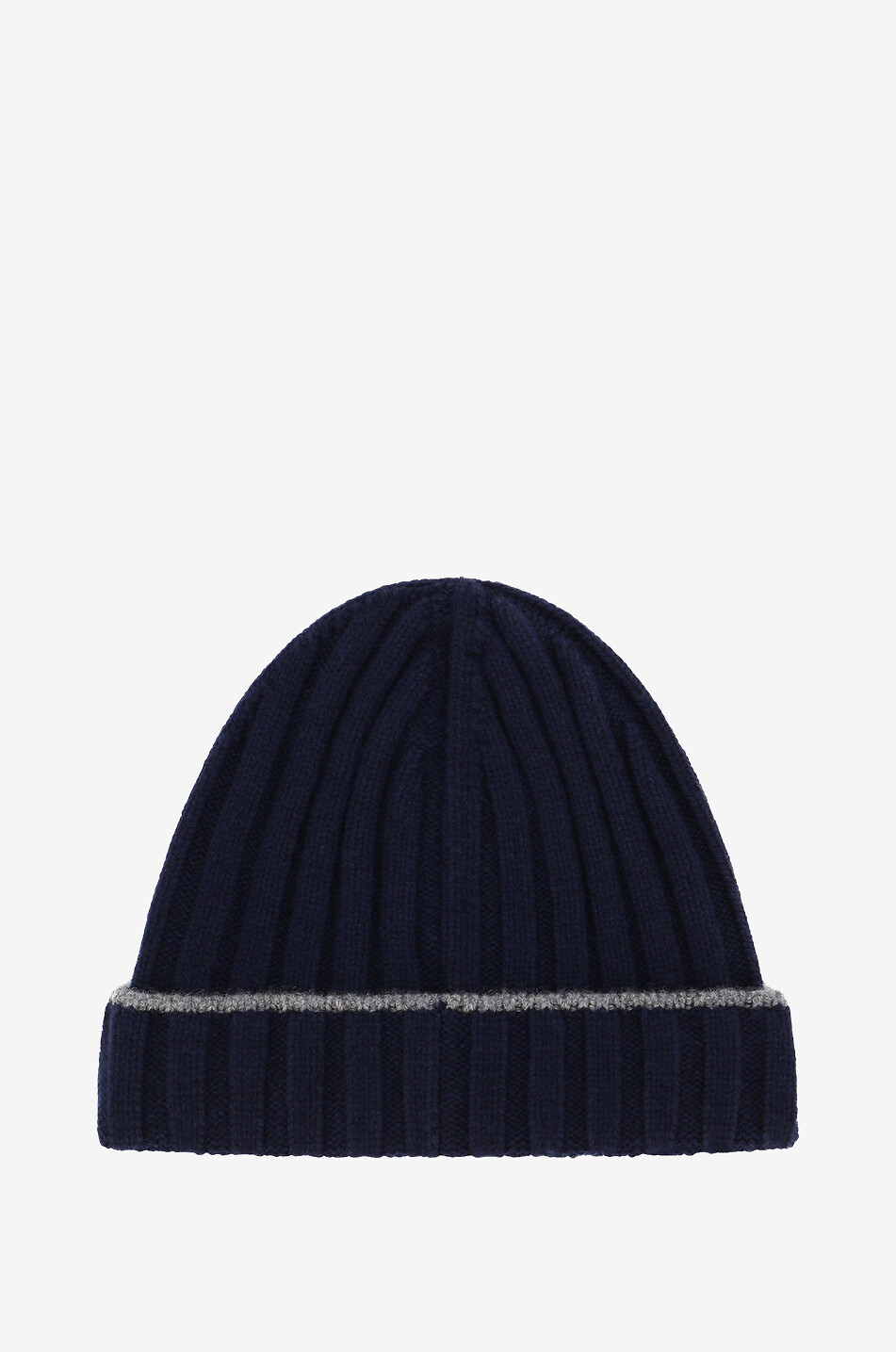 BRUNELLO CUCINELLI Rib knit cashmere beanie with contrasting trim Men DARK BLUE 2