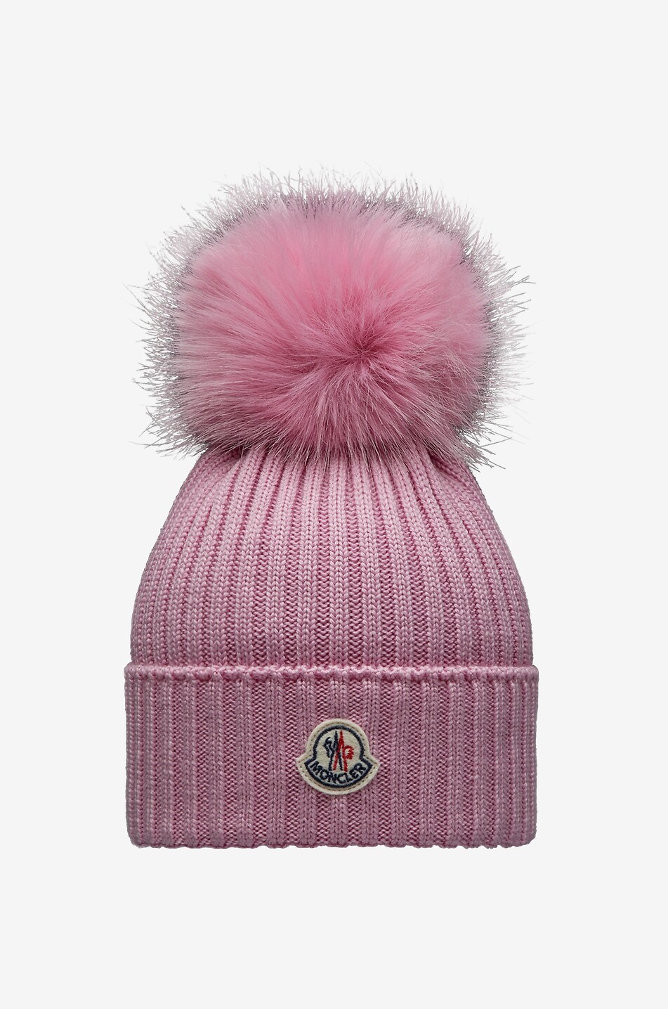 MONCLER Rippstrick-Mädchenmütze mit flauschigem Pompom Mädchen ROSA 1