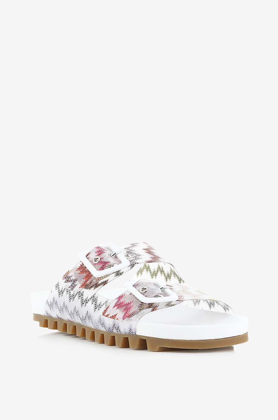 Pantoletten aus PVC und Zickzackstrick