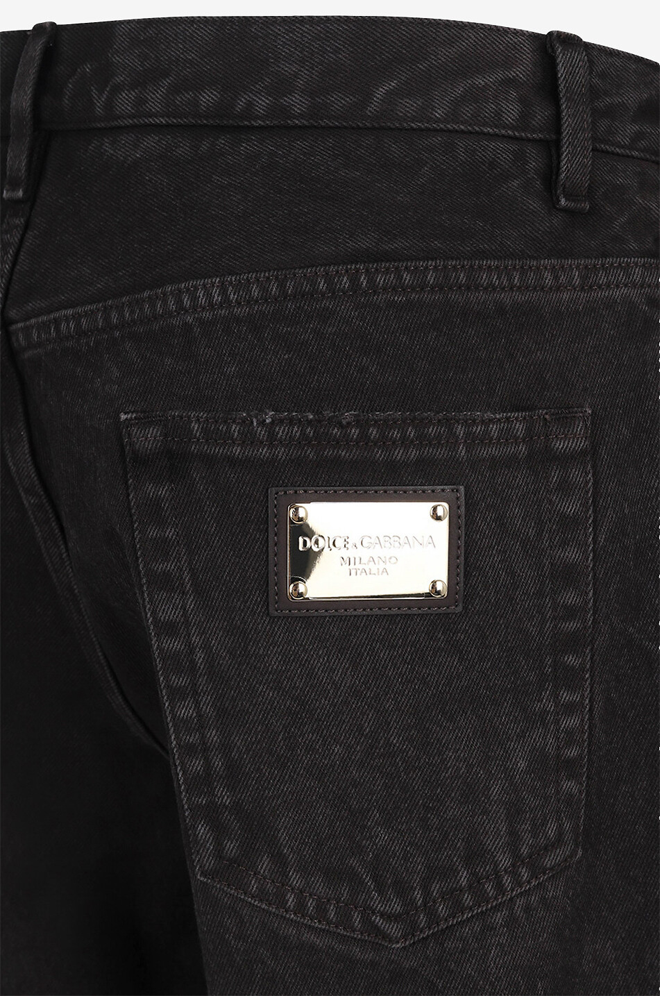 Faded overdyed ripped denim Bermuda shorts