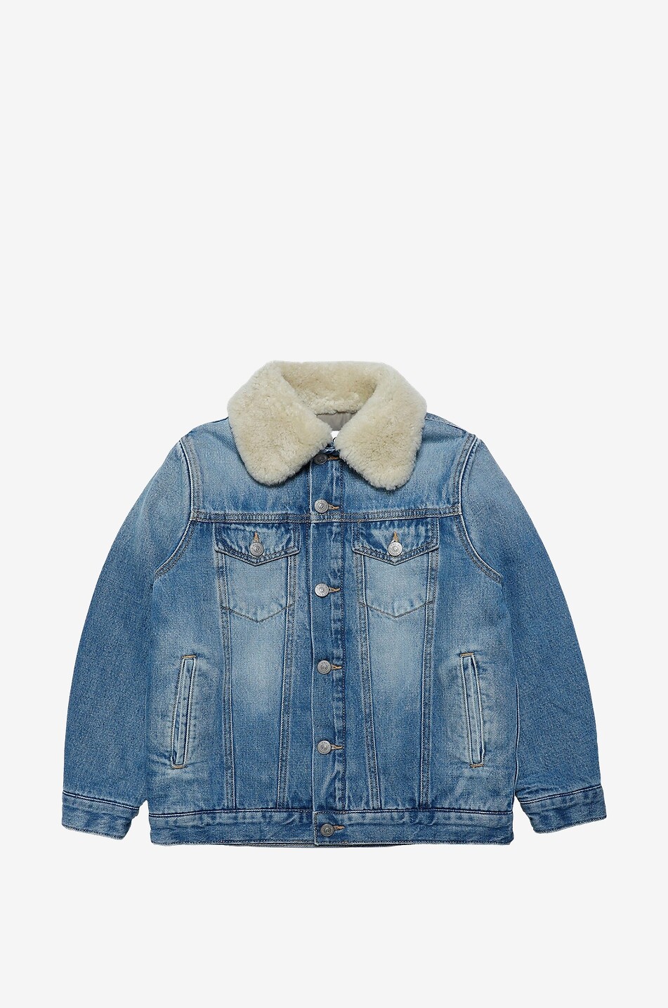 Blouson en denim enfant ouaté à col en peau lainée