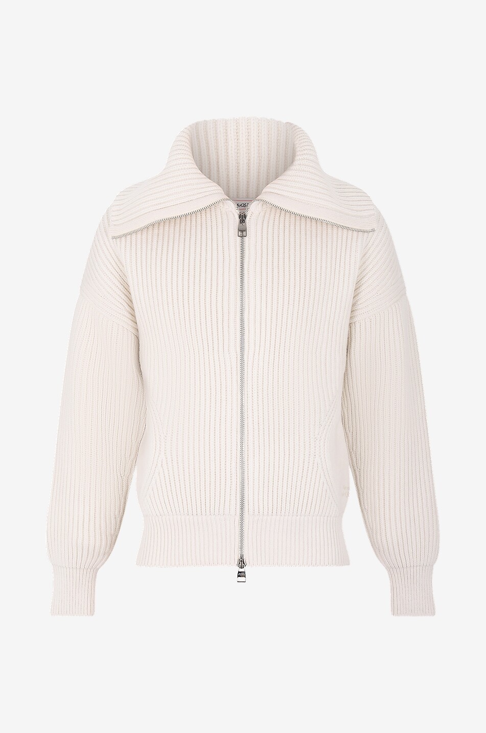 Full-zip chunky rib knit cardigan with stand-collar