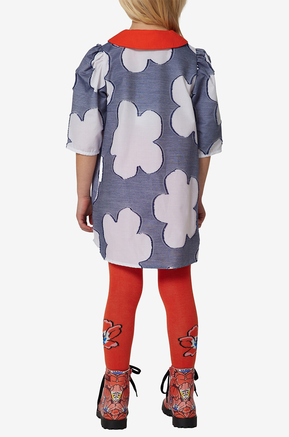 Robe à manches trois-quarts en coton fille Ikebana Boke Flower Dots