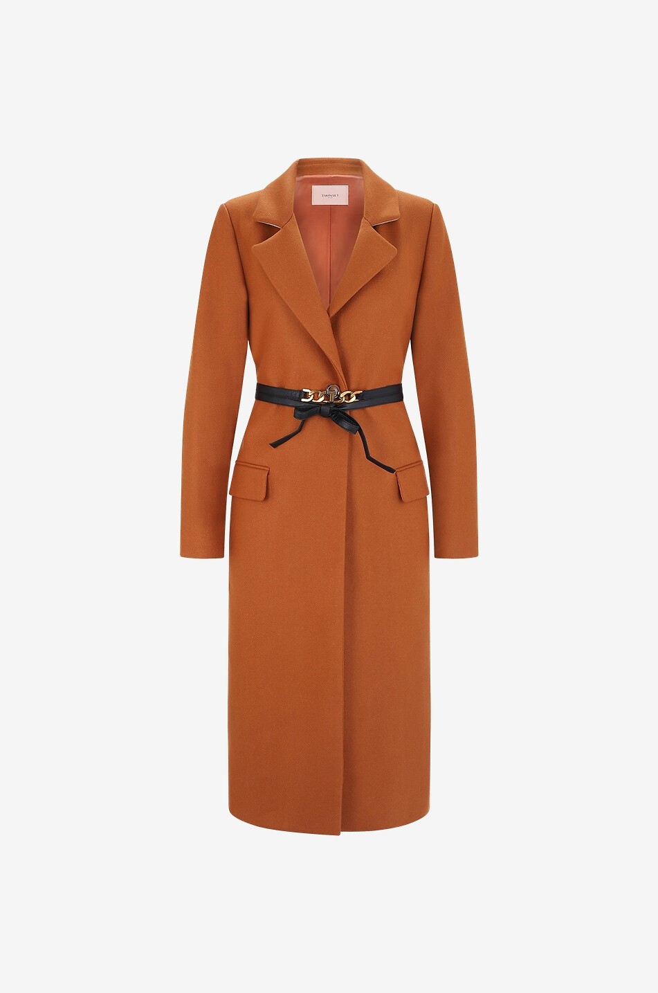 Langer Mantel aus Wolle mit Gürtel