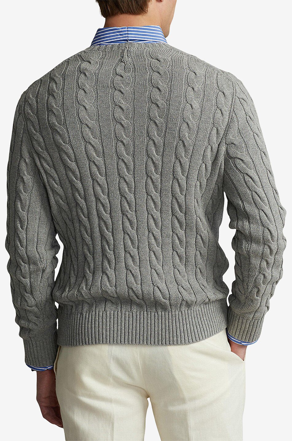 POLO RALPH LAUREN Pull torsadé en coton brodé Pony Homme GRIS 3