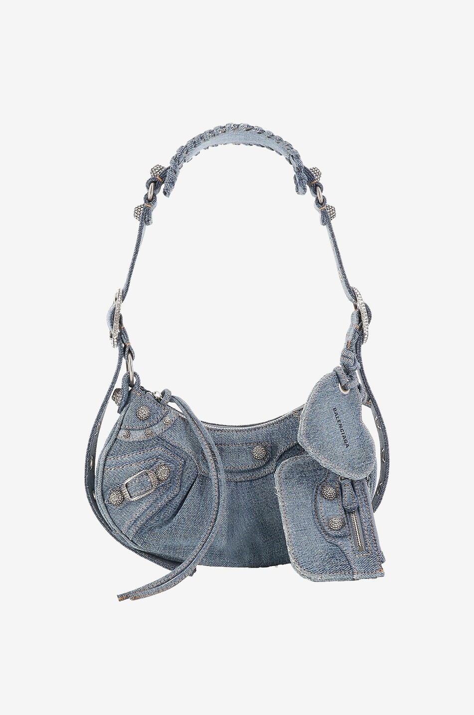 BALENCIAGA Le Cagole XS distressed denim shoulder bag Women BLUE 1