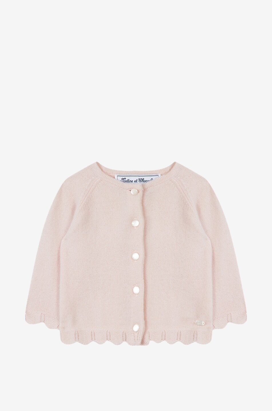 Cashmere baby cardigan with scallops