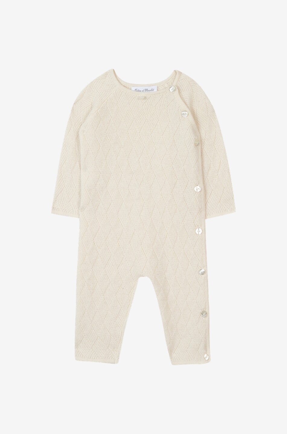 TARTINE ET CHOCOLAT Diamond patterned knit cashmere baby onesie Baby WHITE 1