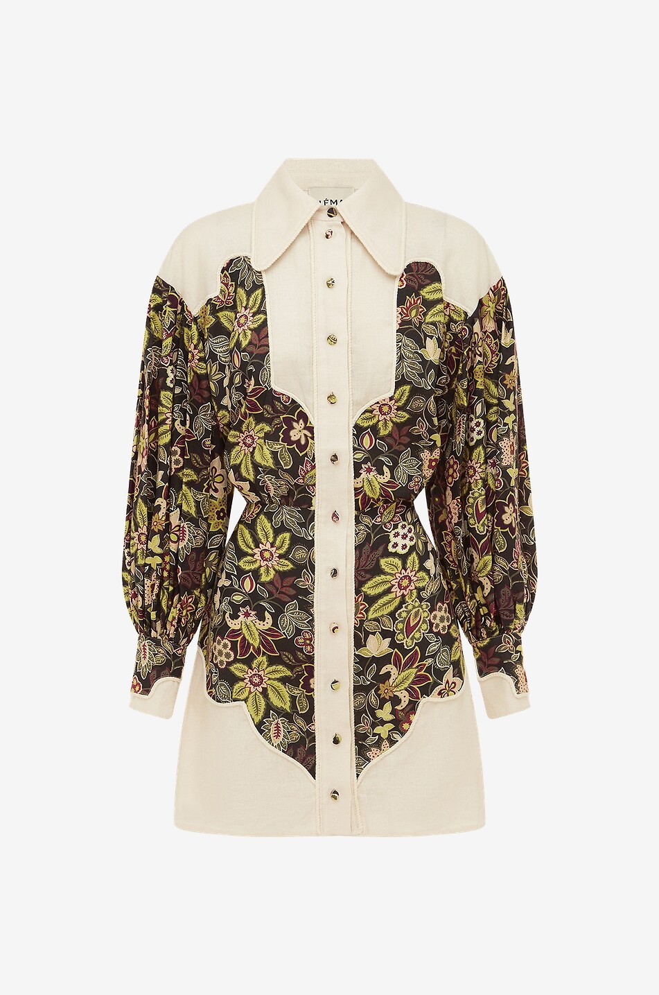 Mini robe chemise en lin fleuri Isabella Panel