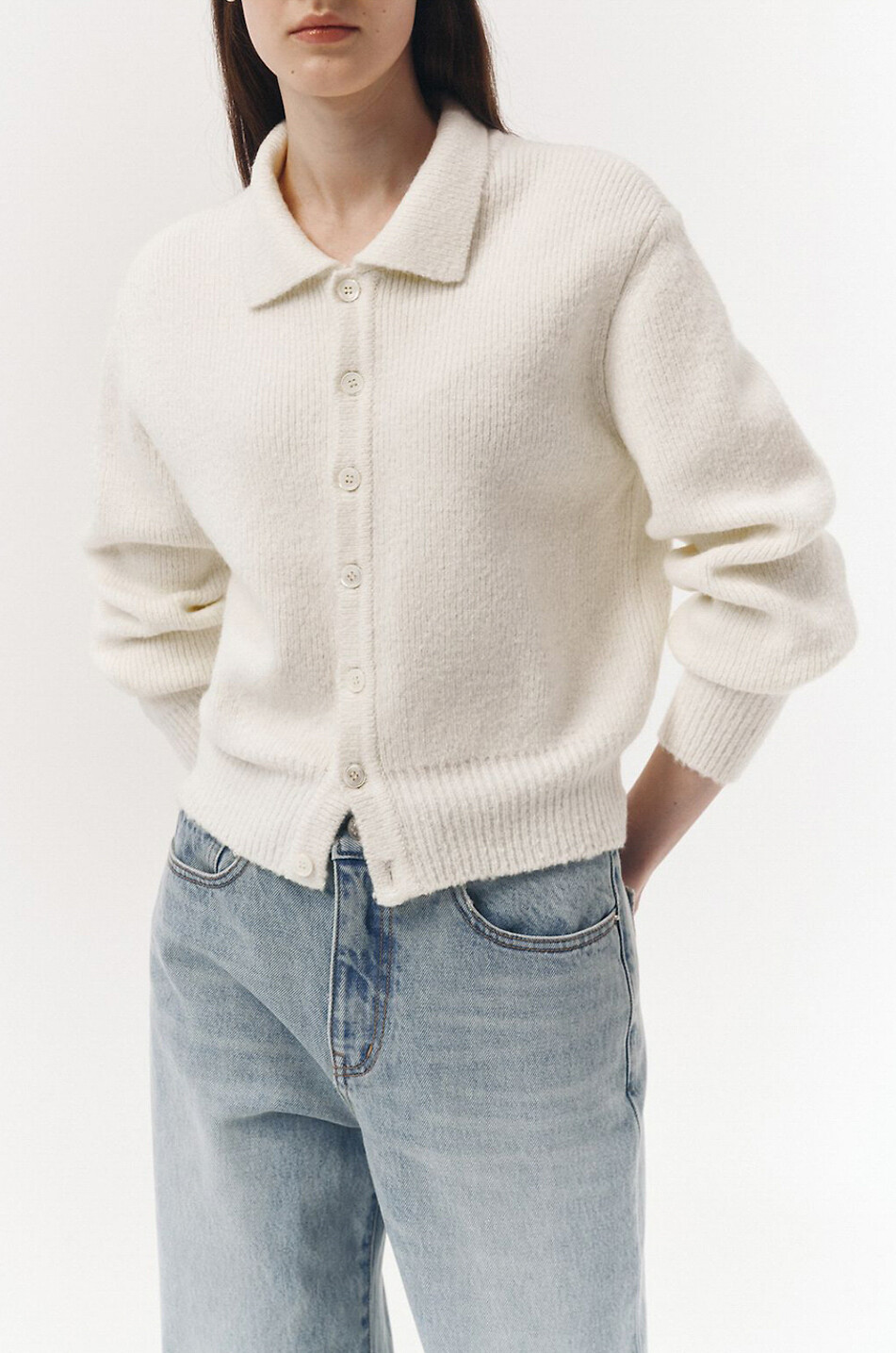 DUNST Cardigan en maille bouclette Femme BLANC CASSE 3