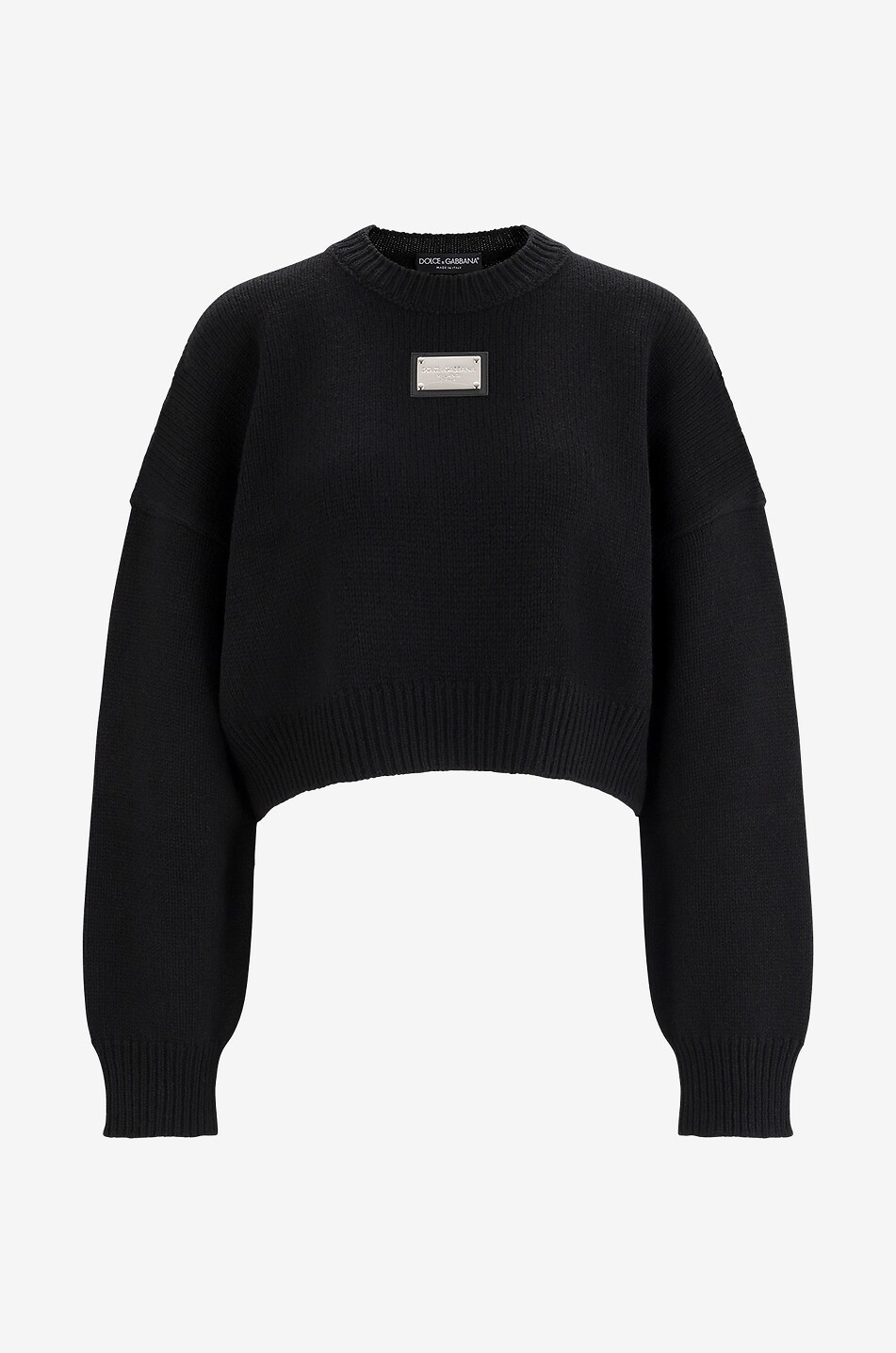 Verkürzter Boxy-Pullover mit Logoplättchen