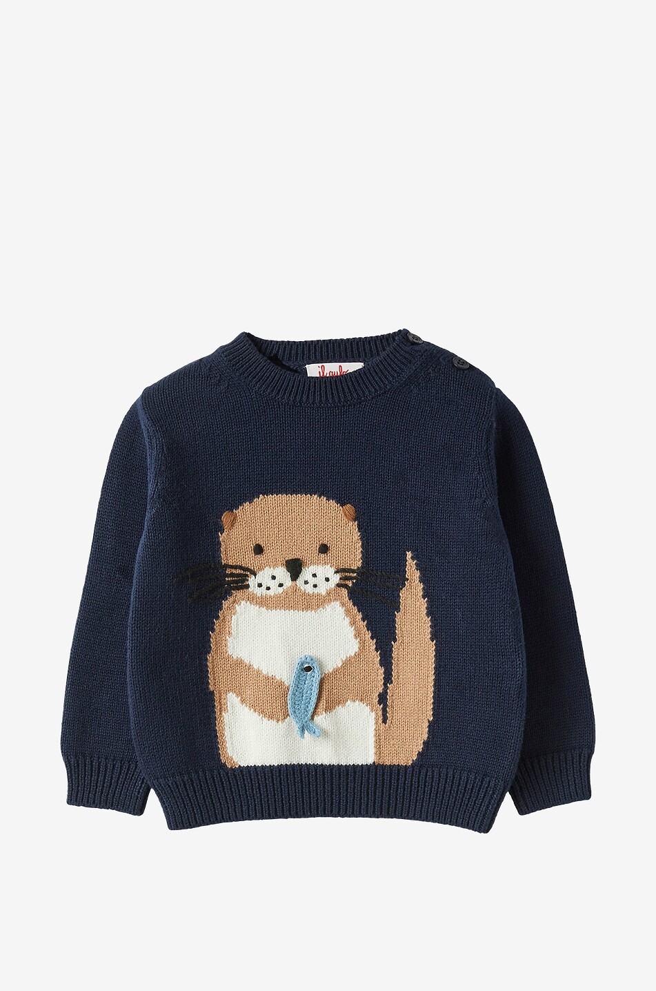 Otter embellished baby jacquard jumper