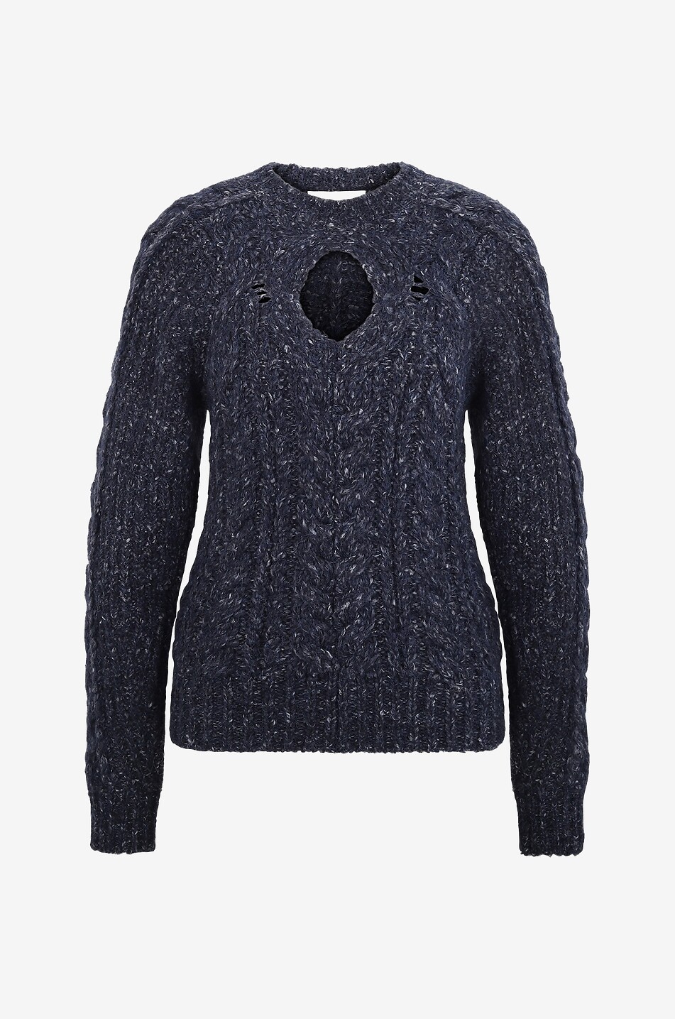 Schmaler Rundhals-Zopfstrickpullover mit Ausschnitt