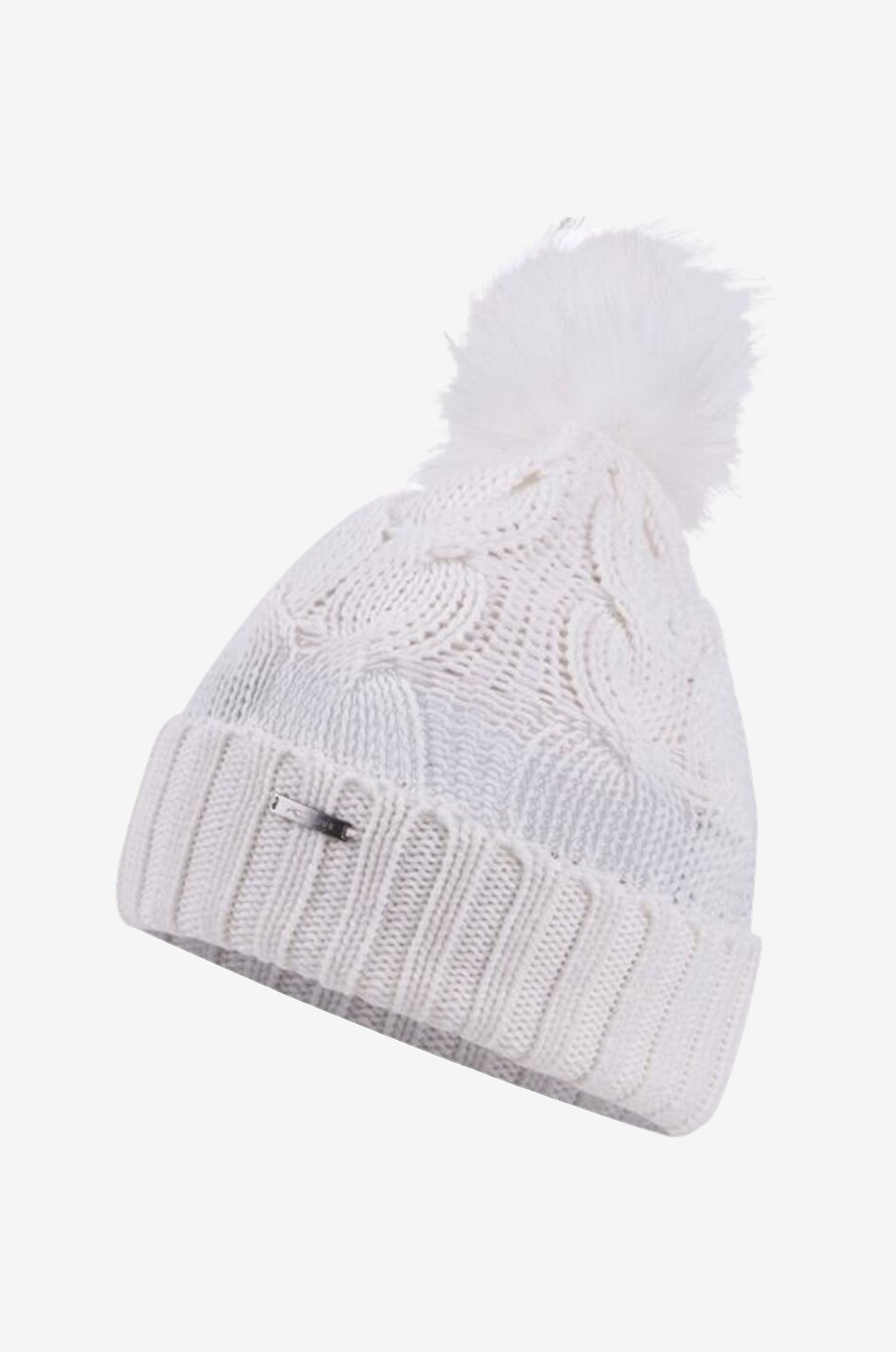 Zopfstrickmütze mit Fleecefutter Pom