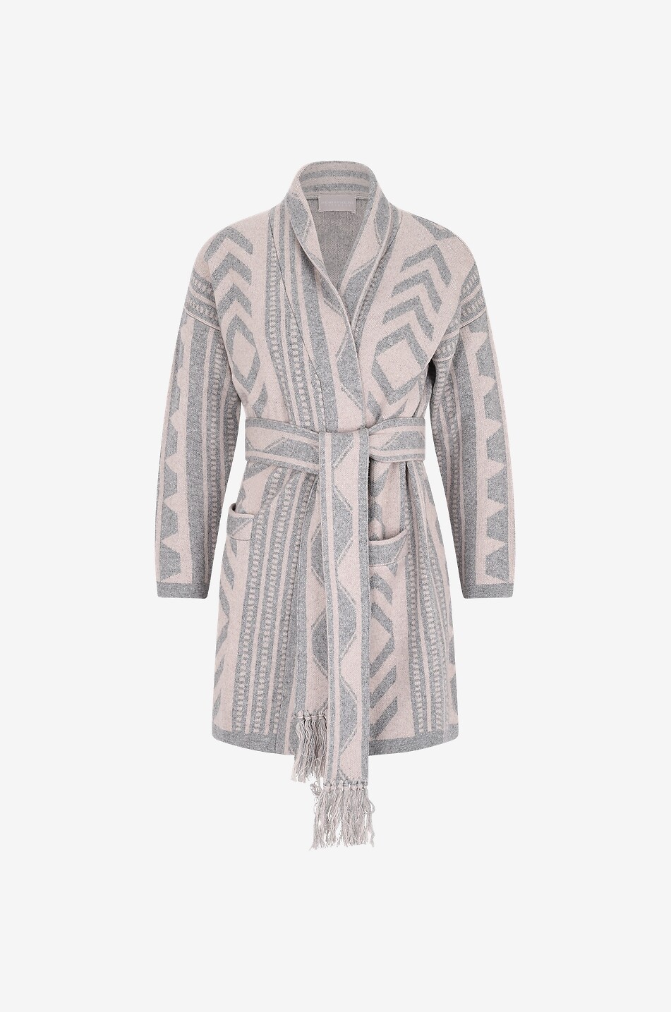 Cardigan jacquard à motifs ethniques et ceinture