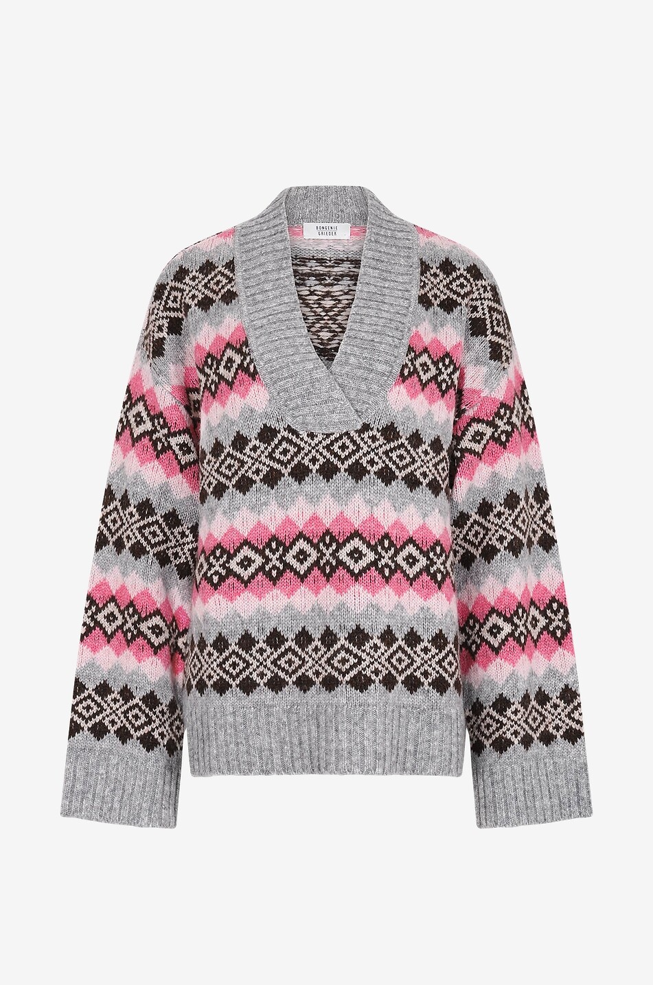 Chunky jacquard jumper with plunging V-neck
