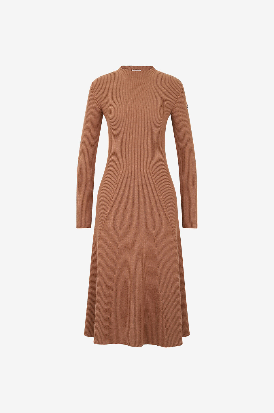 Flared rib knit dress with small stand-up collar