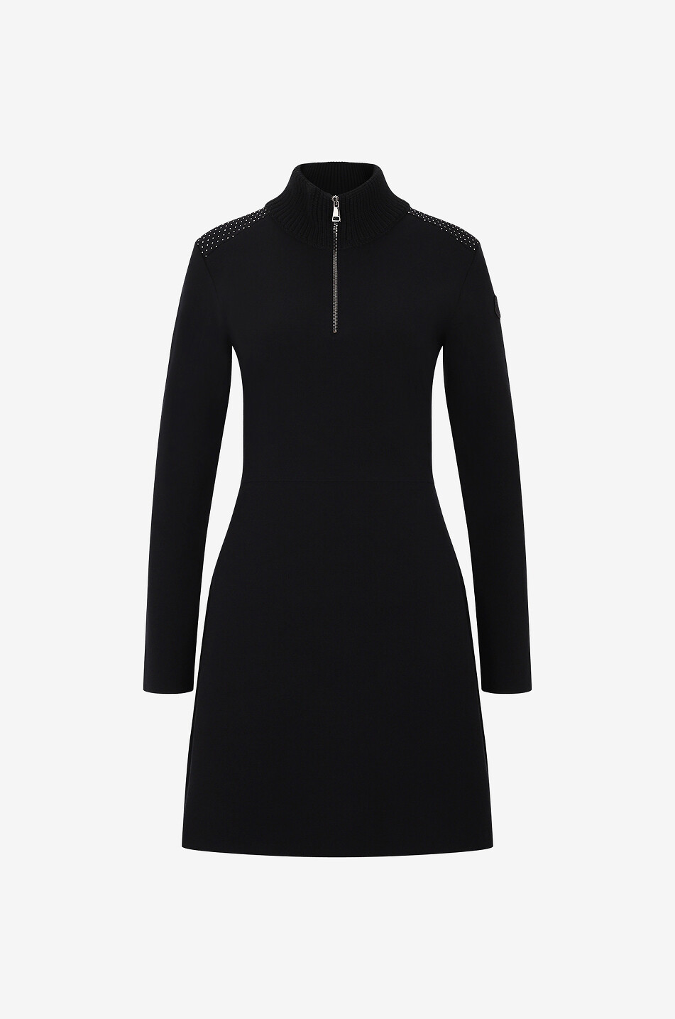 Kurzes Milano-Strickkleid mit Stehkragen und Reissverschluss mit Kristallen