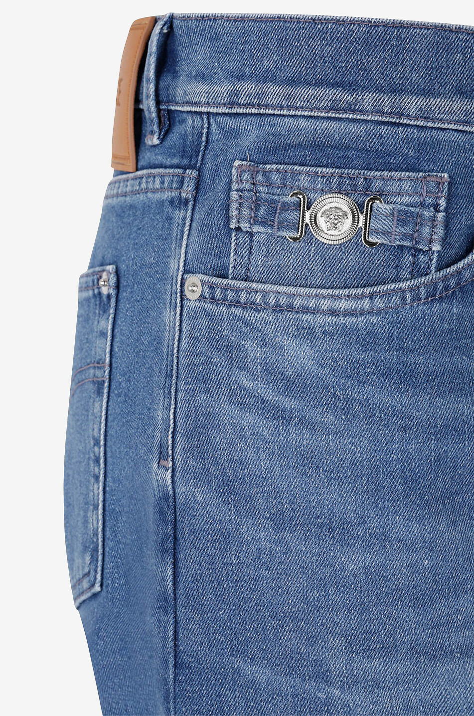 VERSACE Ausgewaschene Slim-Fit-Jeans mit Bügelfalten Medusa Biggie Herren BLAU 3