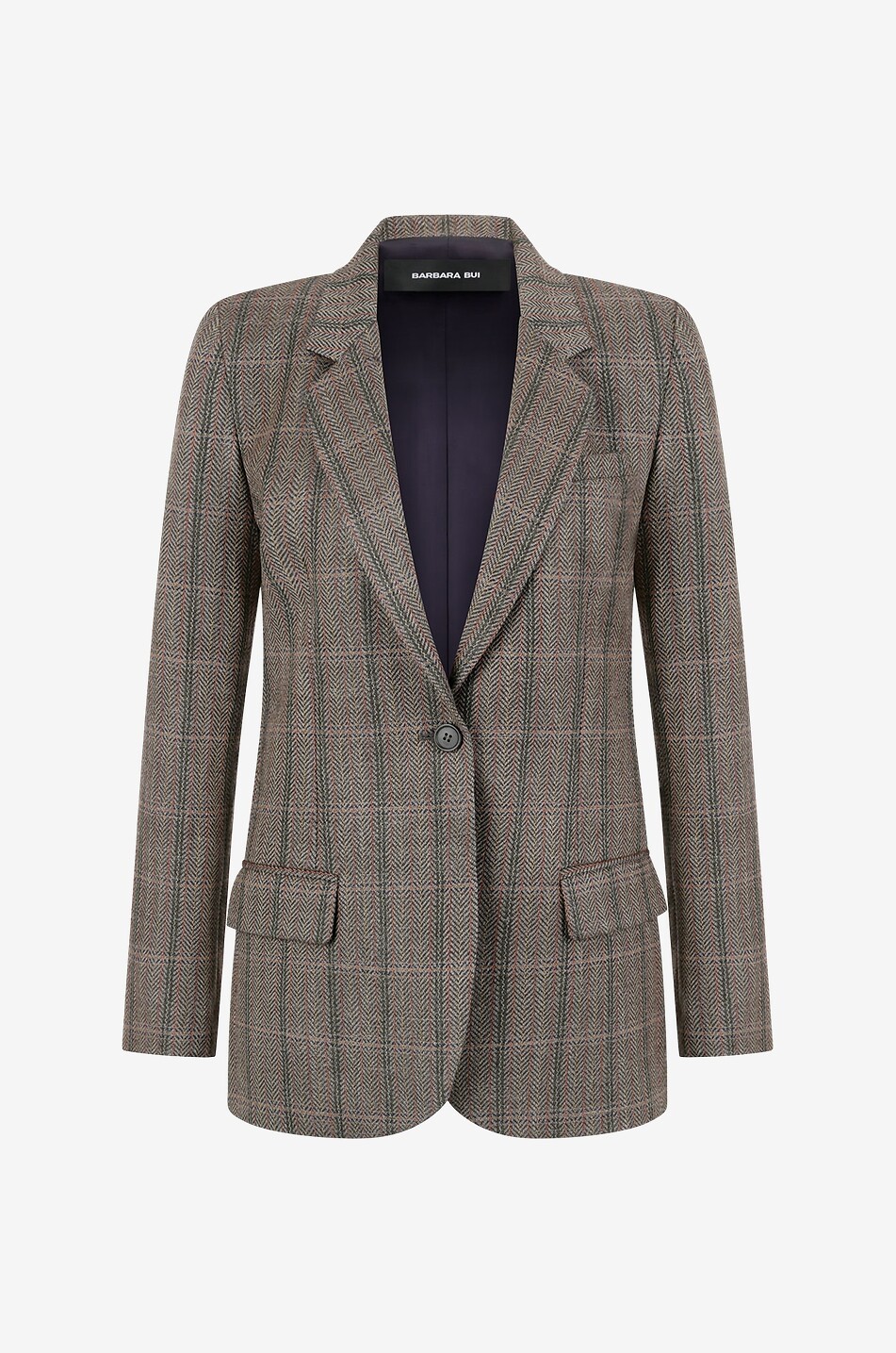 Checked wool silk and linen blazer